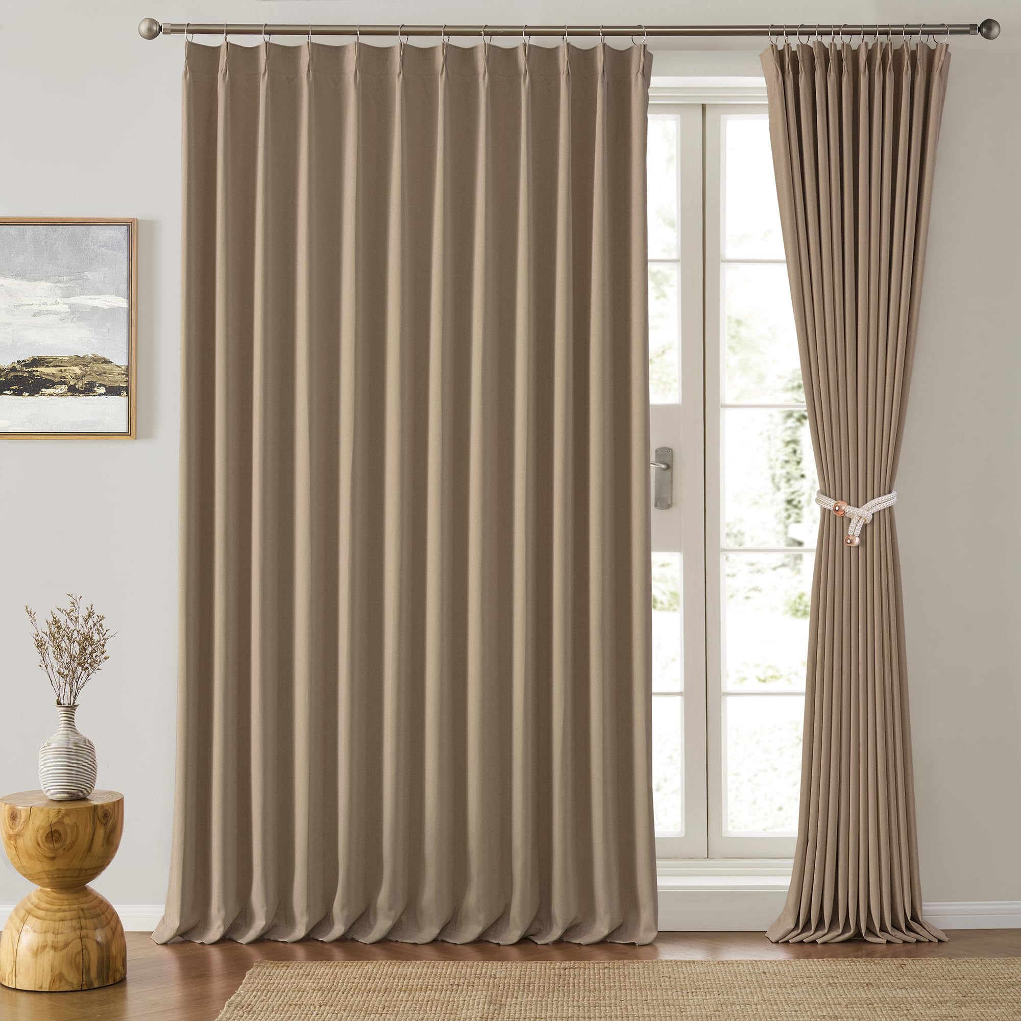 80 Inch Wide Black Pinch Pleated Curtains 80 x 90, Thermal Insulated Noise Cancelling Living Room Office Drapes 90 Inches Long, Patio Sliding Glass Door Window Curtain 2 Panels, Cappuccino — image 1