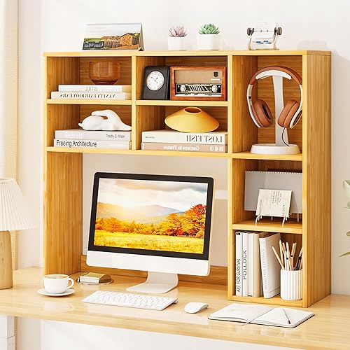 Vista 2 de Tangkula Estantería de escritorio, gabinete de almacenamiento de encimera de 37 pulgadas con 7 cubos y 3 estantes ajustables, organizador