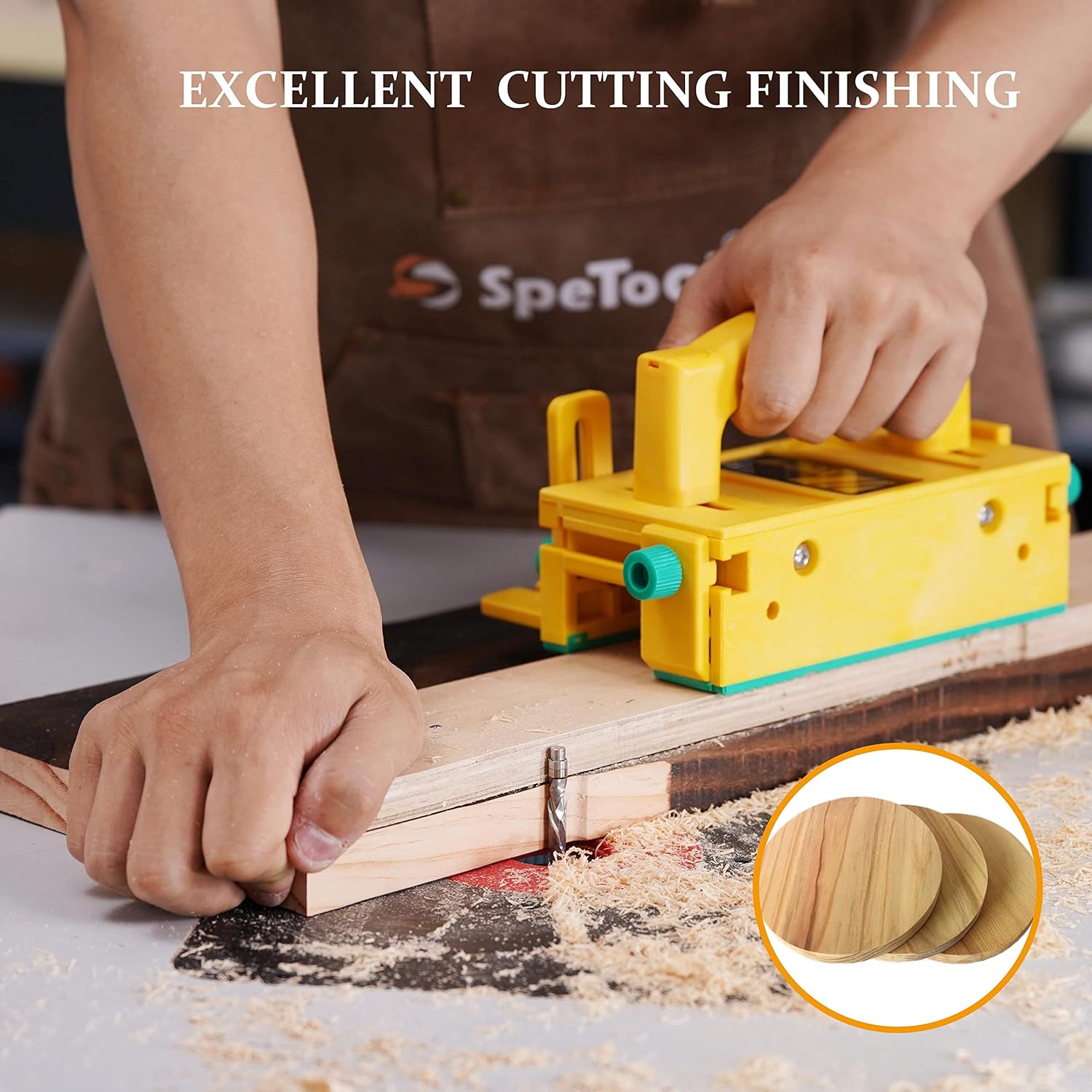 SpeTool 5PCS Spiral Flush Trim Router Bits with Guide Bearing 1/4 Shank,1-1/8" Cutting Diameter Extra Long 3" OVL, Carbide Compression Router Bit for Wood Trimming
