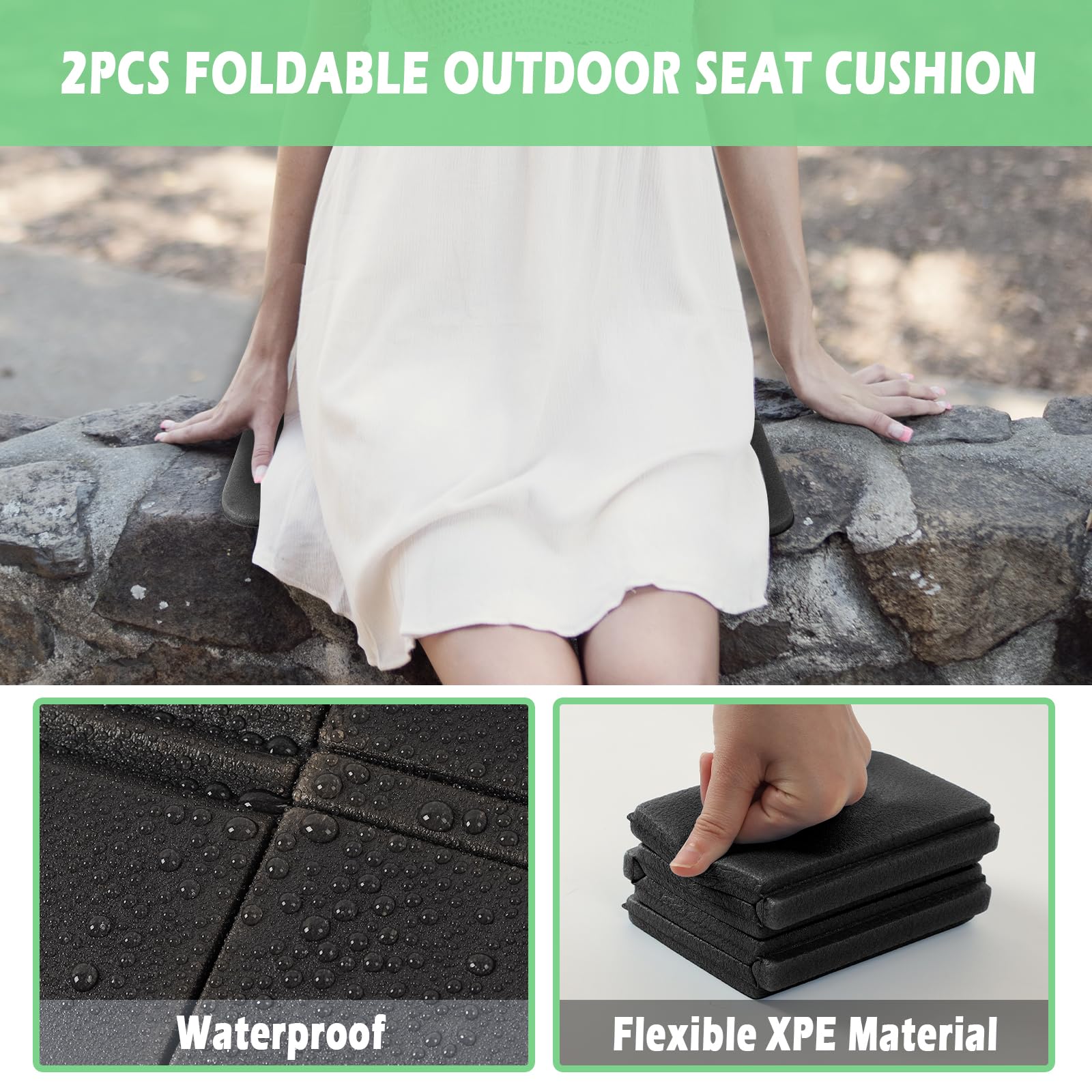 2 Coussins Assise Pliables Extérieur - Imperméables - Poches Rangement
