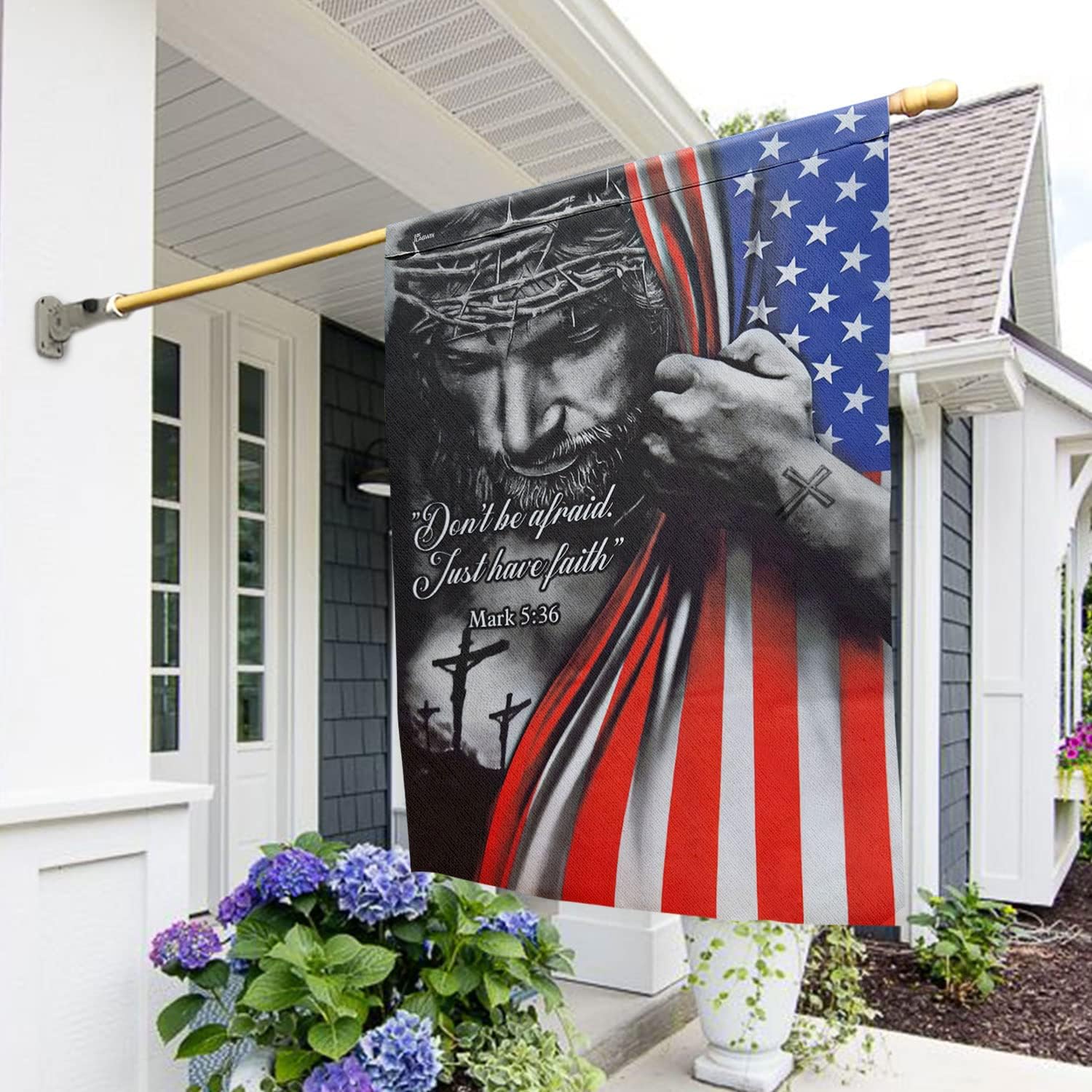 Flagwix Christian Cross American Flag - 30x40 inch Outdoor Flag Banners Decor For Outside, House Flags, Double Sided Canvas Fabric, USA Patriotic Decorations Independence Day July 4th, Religious,