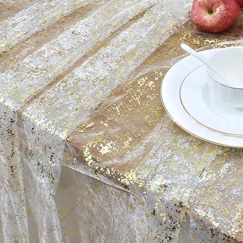 vveiiye 2 Pack Beige Rectangular Gauze Tablecloth 58x84 Inch, Glitter Tulle Tabl