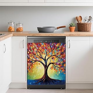 Dishwasher Cover,Tree of Life Reusable Dishwasher Magnet Cover,Decorative Abstract Colorful Tree Magnetic Refrigerator Cover Front Panel Cover for Kitchen Decor 23x26 Inch