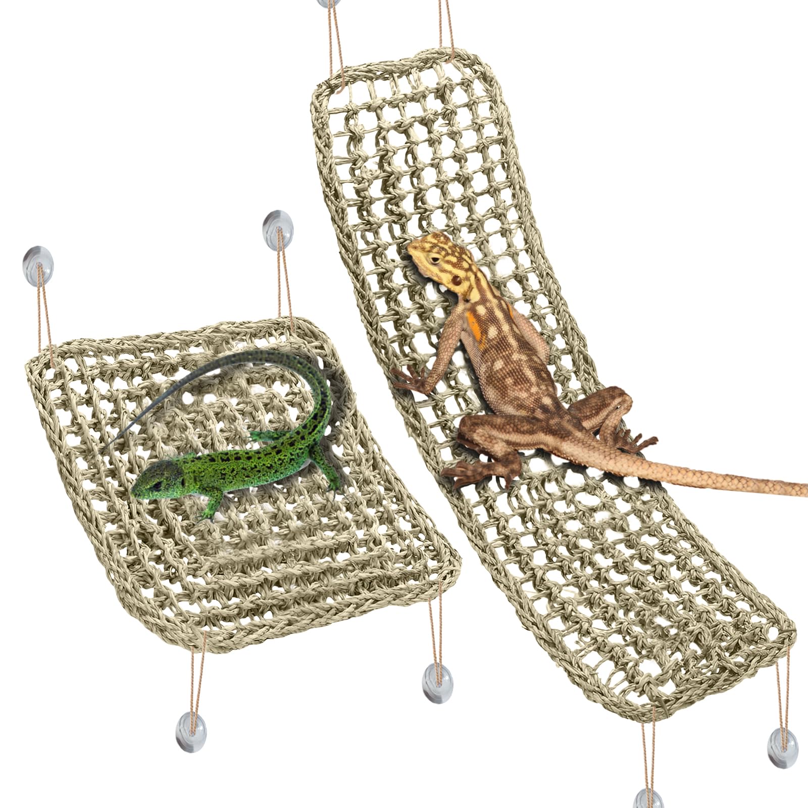 2 Pieces Bearded Dragon Hammock Large Reptile Hammock, Lizard Hammock, Bearded Dragon Climbing Habitat Tank Accessories, Reptile Bridge for Chameleon