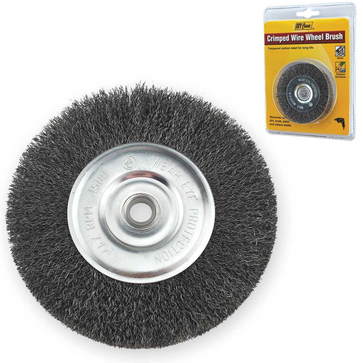 IVY Classic 39050 3-Inch x 1/2-3/8-Inch Arbor, Carbon Steel Crimped Wire Wheel Brush - 0.012-Inch Coarse, 1/Card