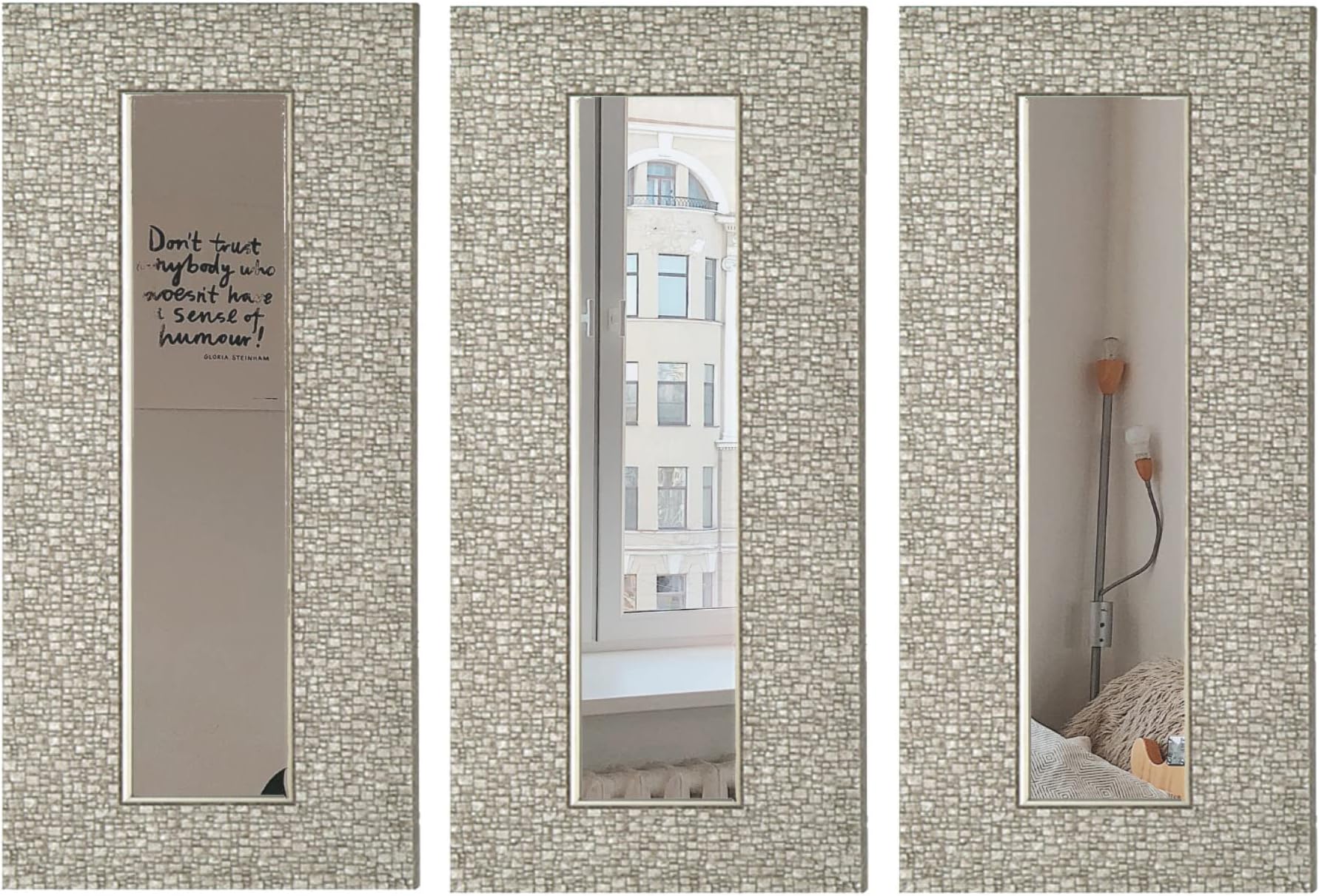 Mirrorize Set of 3 Antique Narrow Mosaic Framed Wall Mirror| Vanity,Hallway,Bathroom, Bedroom |9.25X27.75| Silver| Rectangle| Small Accent Mirror