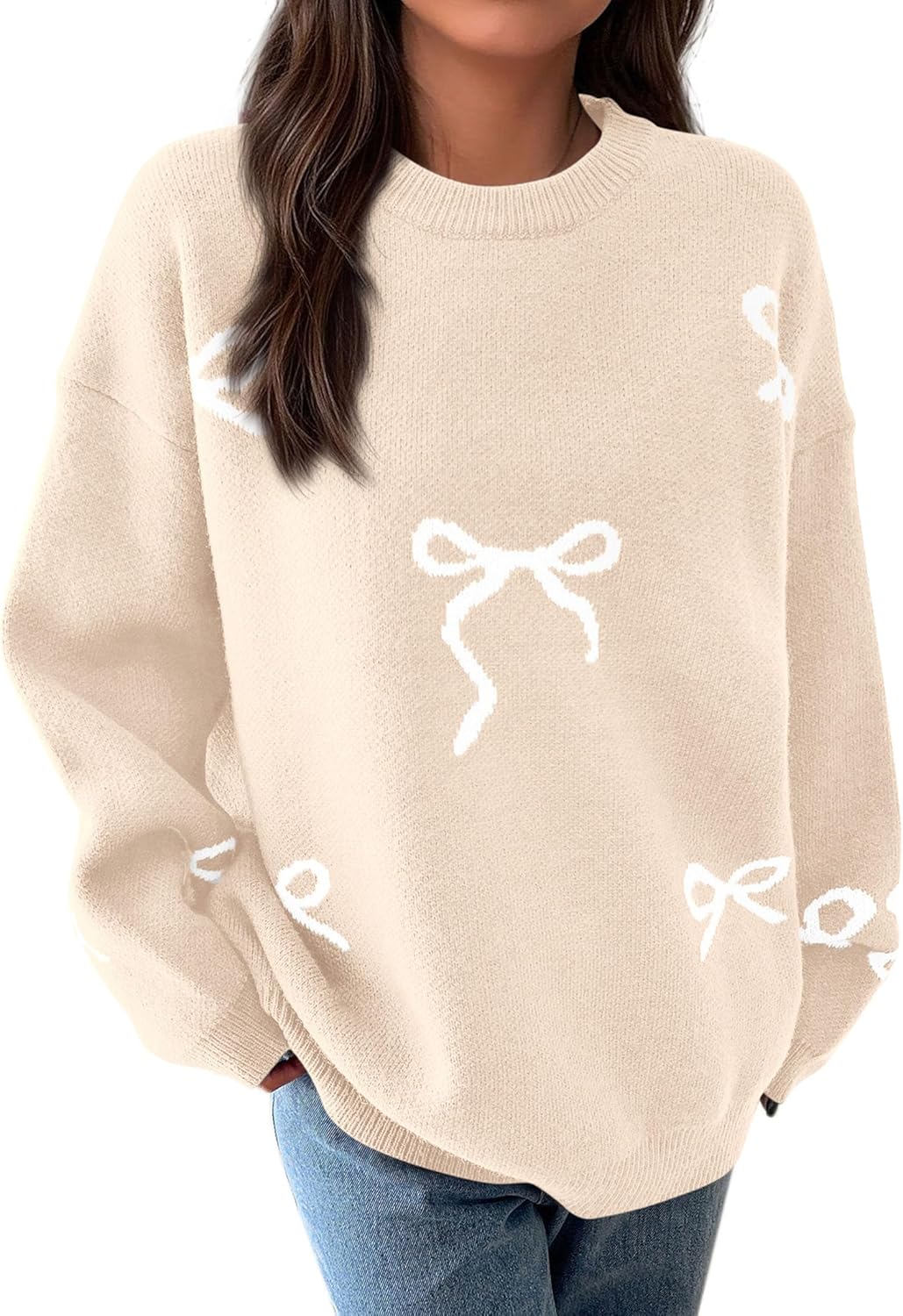 PRETTYGARDEN Fall Long Sleeve Pullover Sweaters for Women 2026 Trendy Crewneck Casual Cute Bow Chunky Knit Oversized Sweater - Image 3