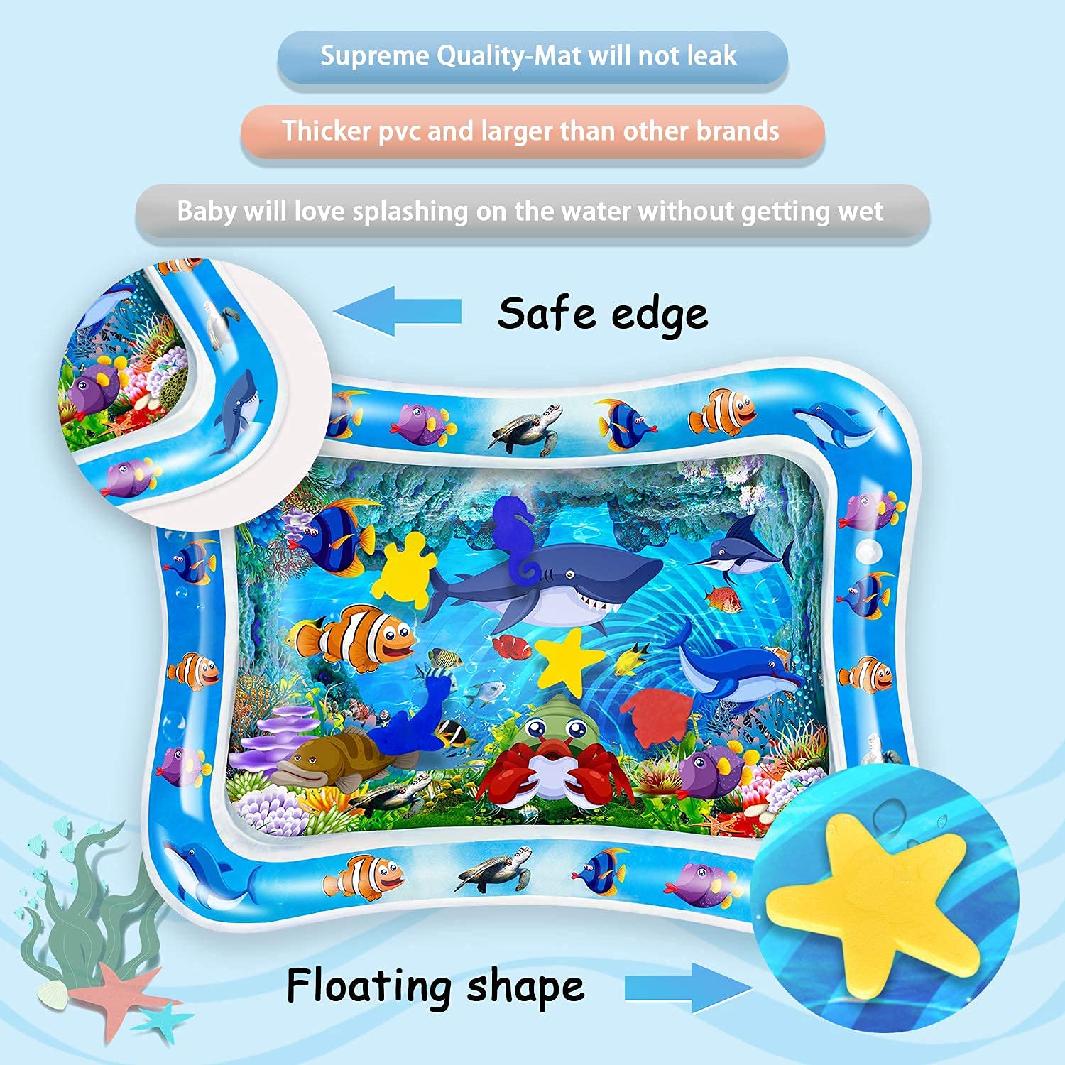 Gnanex Inflatable Baby Play Water Mat Patted Pad Toy Tummy Time Fun Activity Play Center Indoor and Outdoor for Baby 3