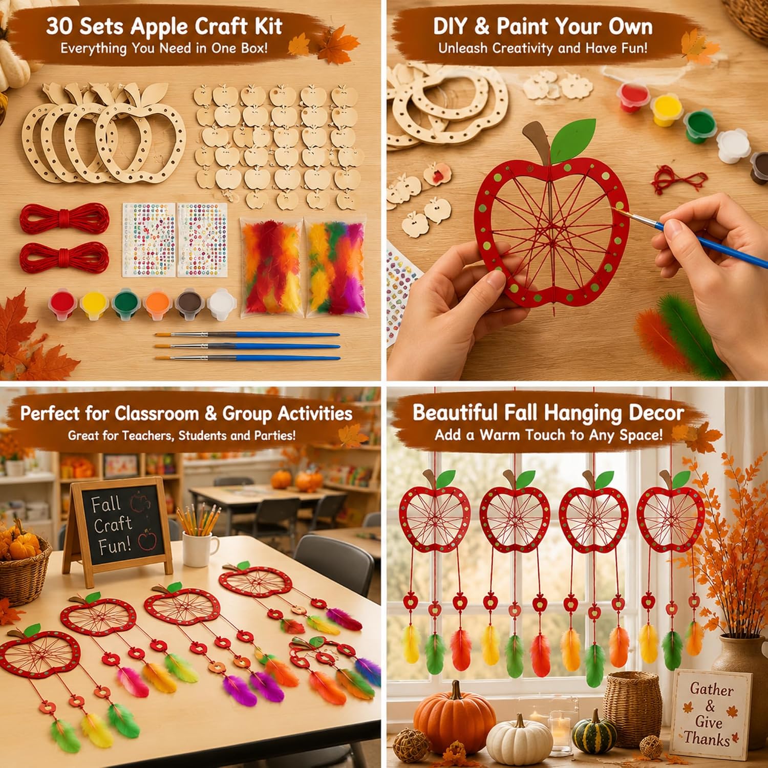 Briwooody 30 Sets Fall Apple Dream Craft Kit, DIY Hanging Decor