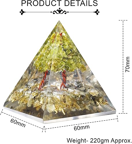 Miniatura 5 de Crocon Pirámide de cristal de labradorita de orgón rellena con árbol de peridoto para curación de reiki, bonsái, árbol del dinero, cristales de