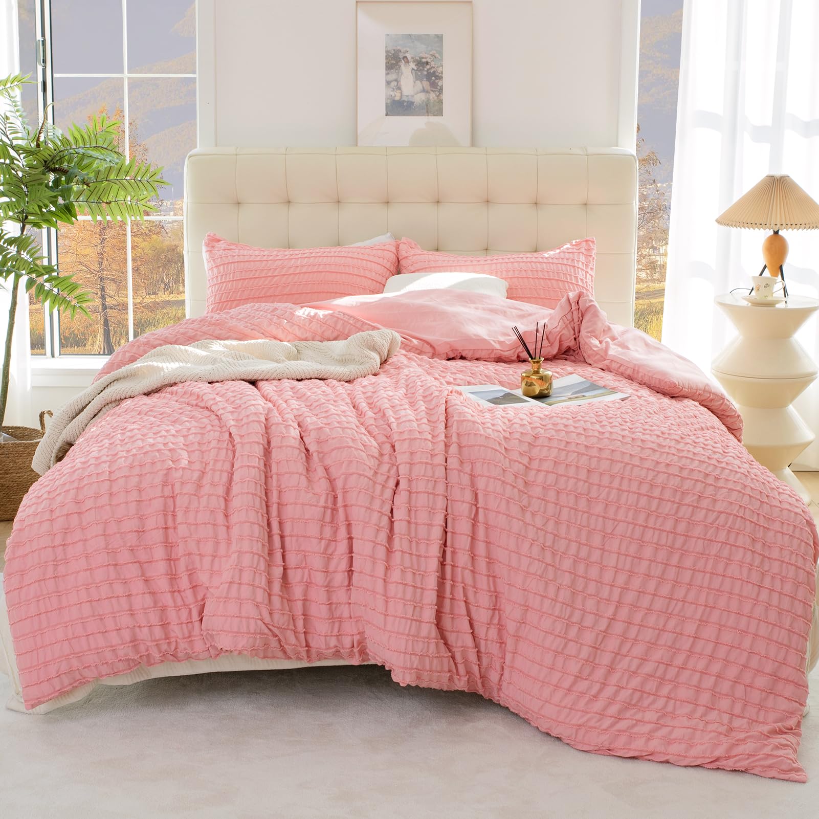 Syalife Queen Comforter Set Bedding Set, Soft Brushed Comforter Set Queen Size for All Seasons, Pink Bedding Comforter Set 3 Pieces 1 Comforter & 2 Pillow Cases