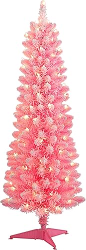 Miniatura 1 de Puleo International Pre-Lit - Árbol de Navidad artificial con 100 luces color rosa