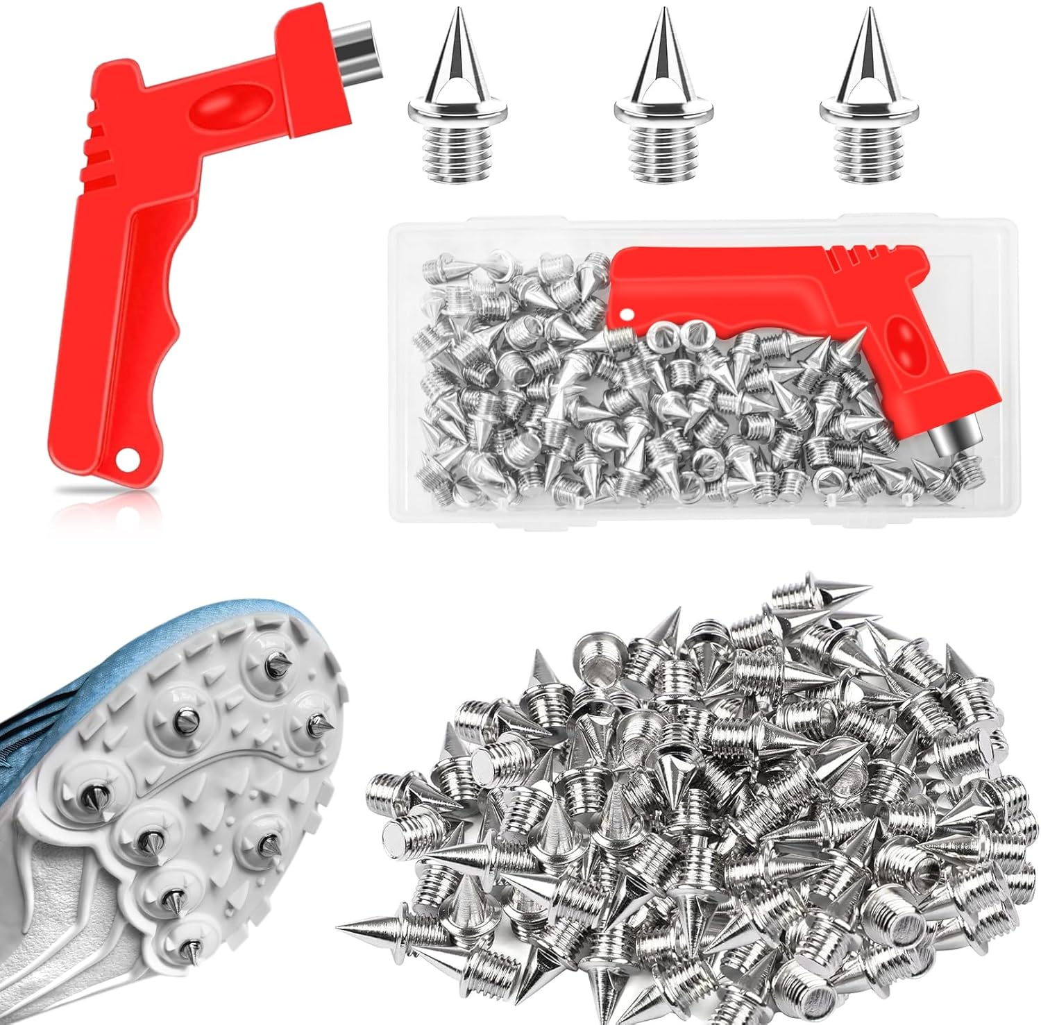 90PCS Track Spikes Golf Shoe Spikes，1/4 Inch Stainless Steel Track and Cross Country Spike with Wrench, Replacement Spike for Sprint Sports Short Running Shoes