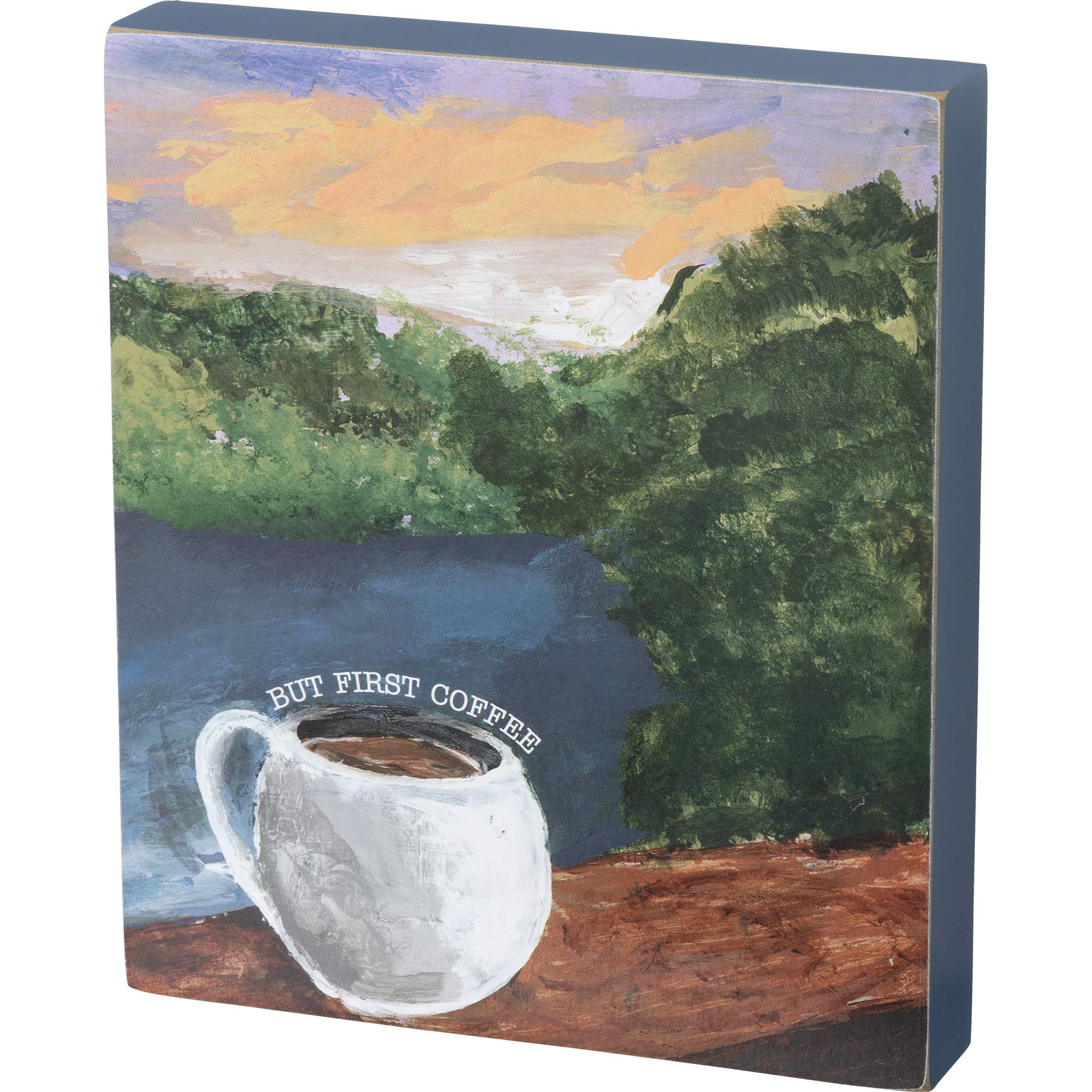 Primitives by Kathy Cartel de bloque de galería de corazón de la amistad, 15,24 x 17,78 cm, But First Coffee