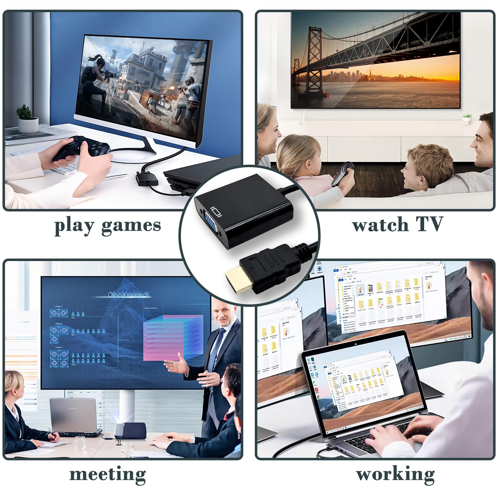 Adaptateur HDMI vers VGA mâle vers femelle Convertisseur Unidirectionnel