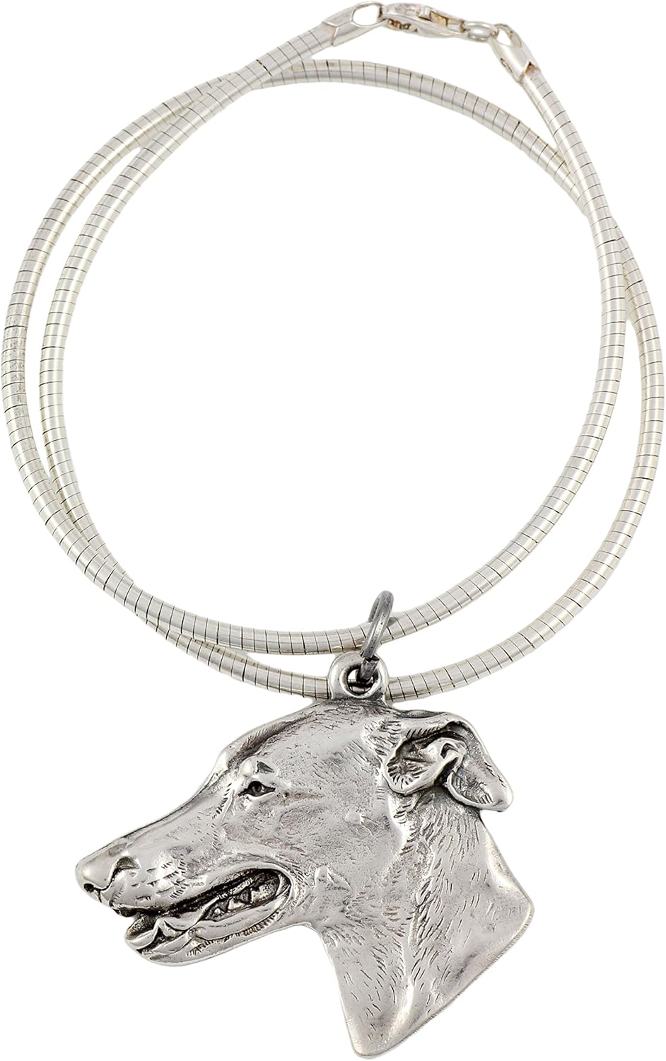 Art-Dog Collection Dog Pendant on Silver Thread - Handmade Dog Necklace with ZnAl Base and Silver Coating – Silver Dog Necklaces for Men and Women – Dog Breeds Jewelry – Grey Hound