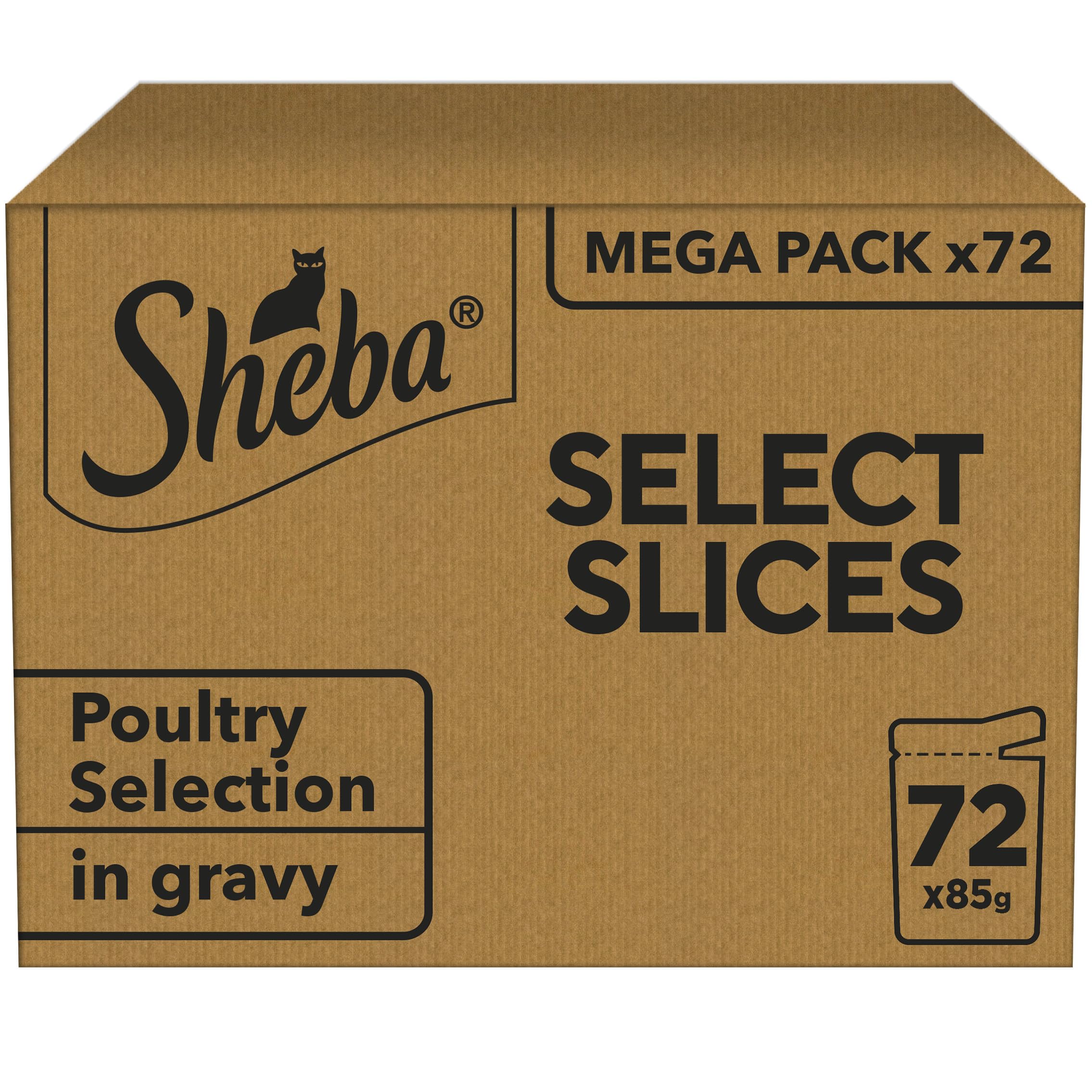 ShebaSelect Slices in Gravy – Poultry Selection – Wet cat food pouches for adult cats – 72 x 85g pack