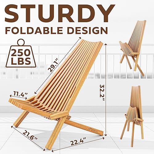 Miniatura 2 de Melino 2 sillas plegables de madera Tamarack, sillas Adirondack de bajo perfil de acacia con certificación FSC, silla plegable de madera para