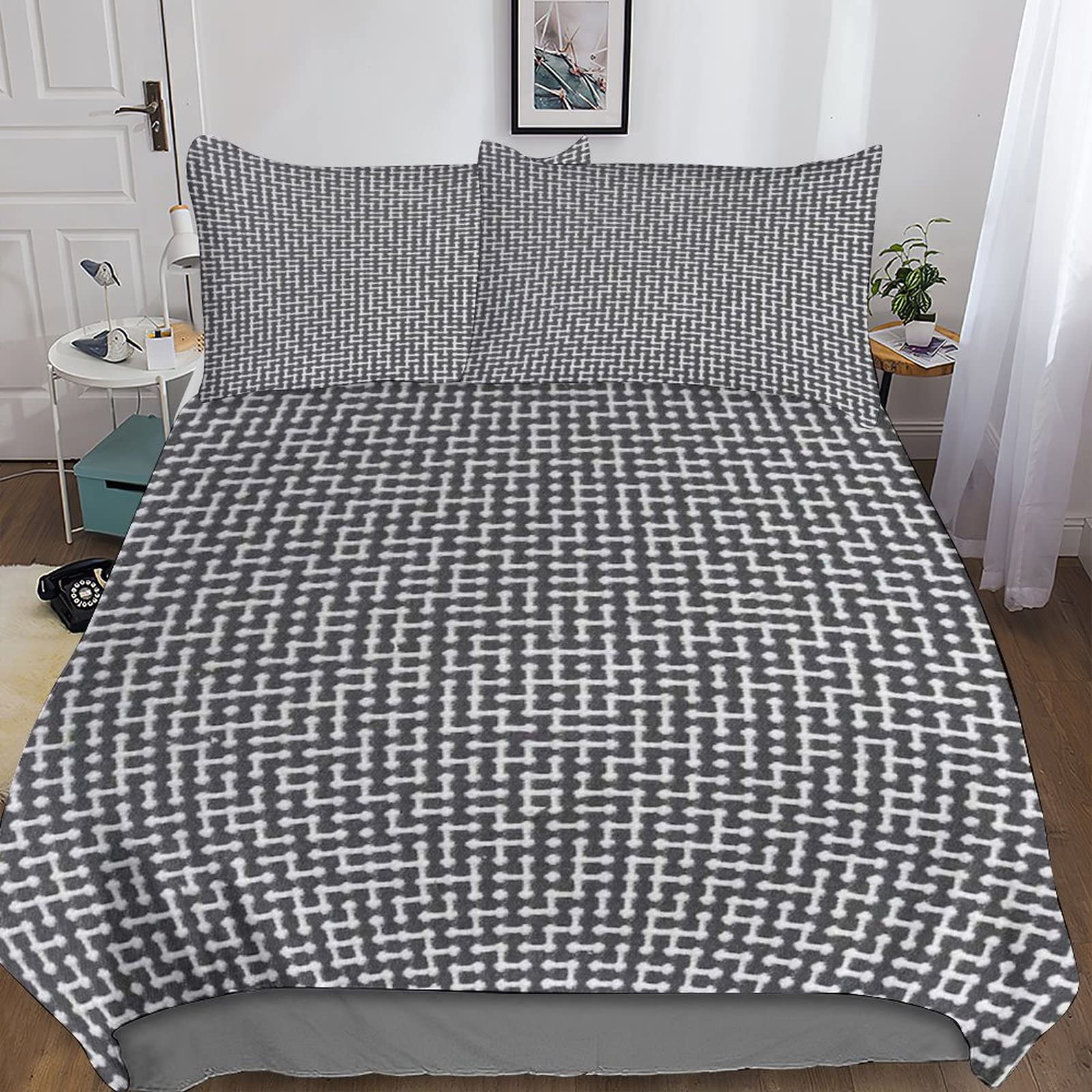 Parure de lit à rayures 200x200 en microfibre avec housse de couette et taies