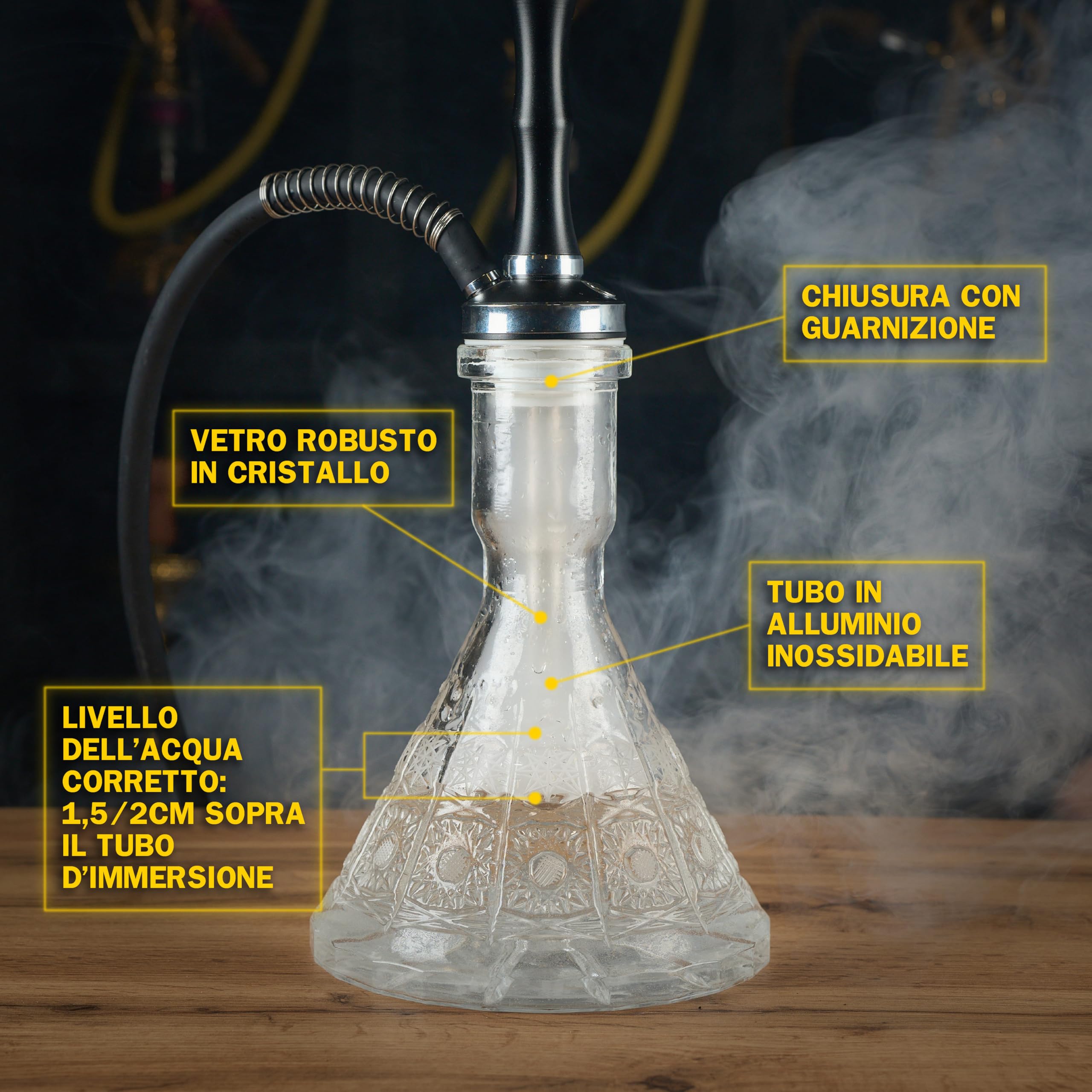 Dark Shisha Eclipse 60 cm | Cachimba de Aluminio Negro con Cazoleta de Barro, Chimenea Metálica, Manguera de Silicona y Accesorios Completos