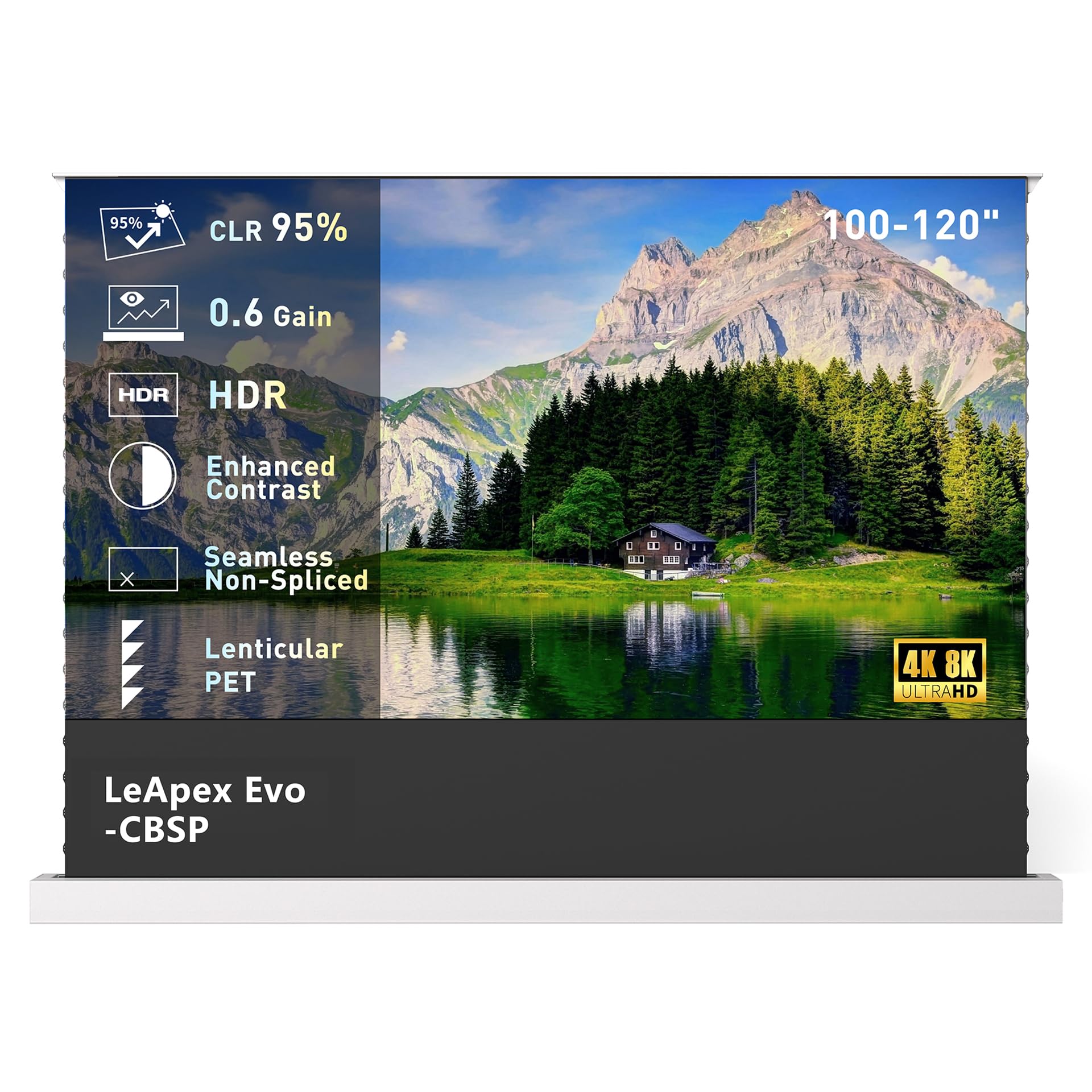 LeApex EVO Schermo Proiettore Motorizzato da Pavimento 100 Pollici, ALR CLR 95% Reiezione Luce Ambientale, Visibile anche di Giorno, per Proiettore UST, 4K/8K UHD, Home Cinema