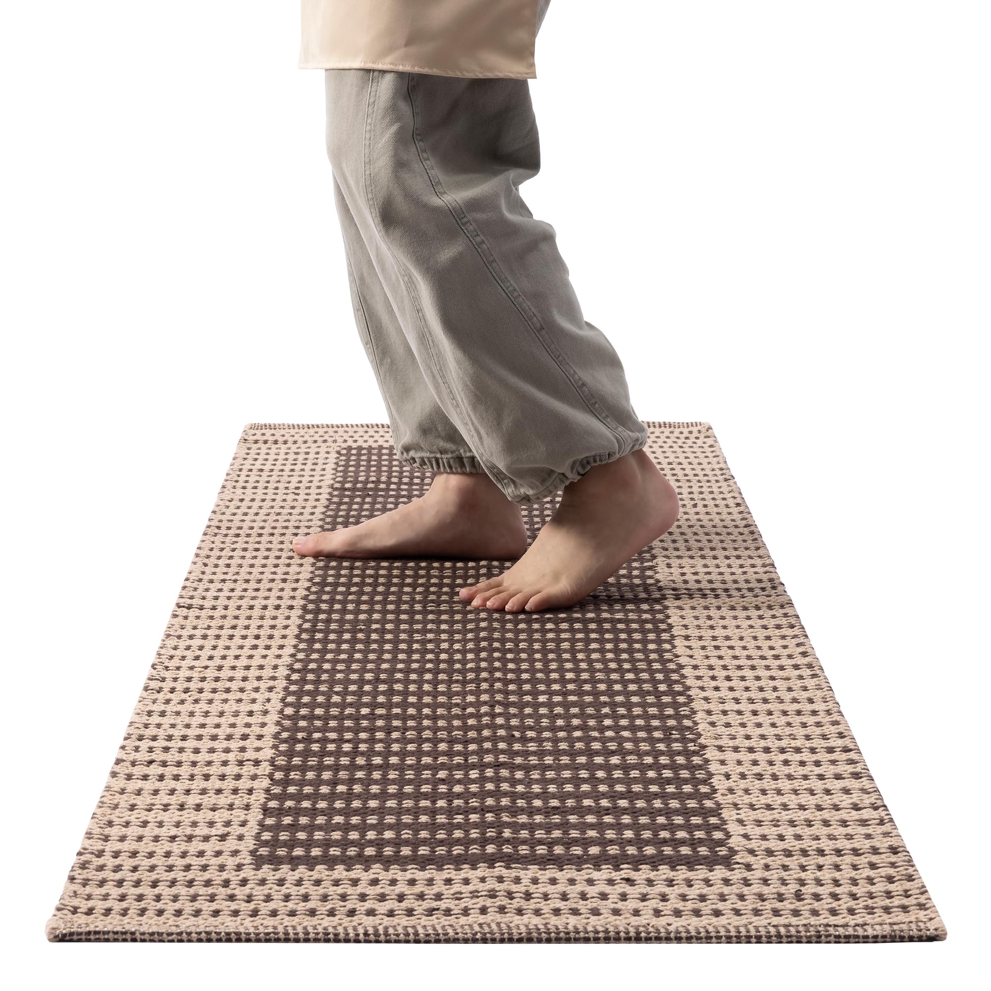 HOMELEVEL Alfombra Cocina Lavable Antideslizante - Alfombras Cocina 100% Algodón Natural - Alfombras de Cocina 180 x 60 cm - Tapete Cocina - Alfombra de Cocina Beige/Marrón