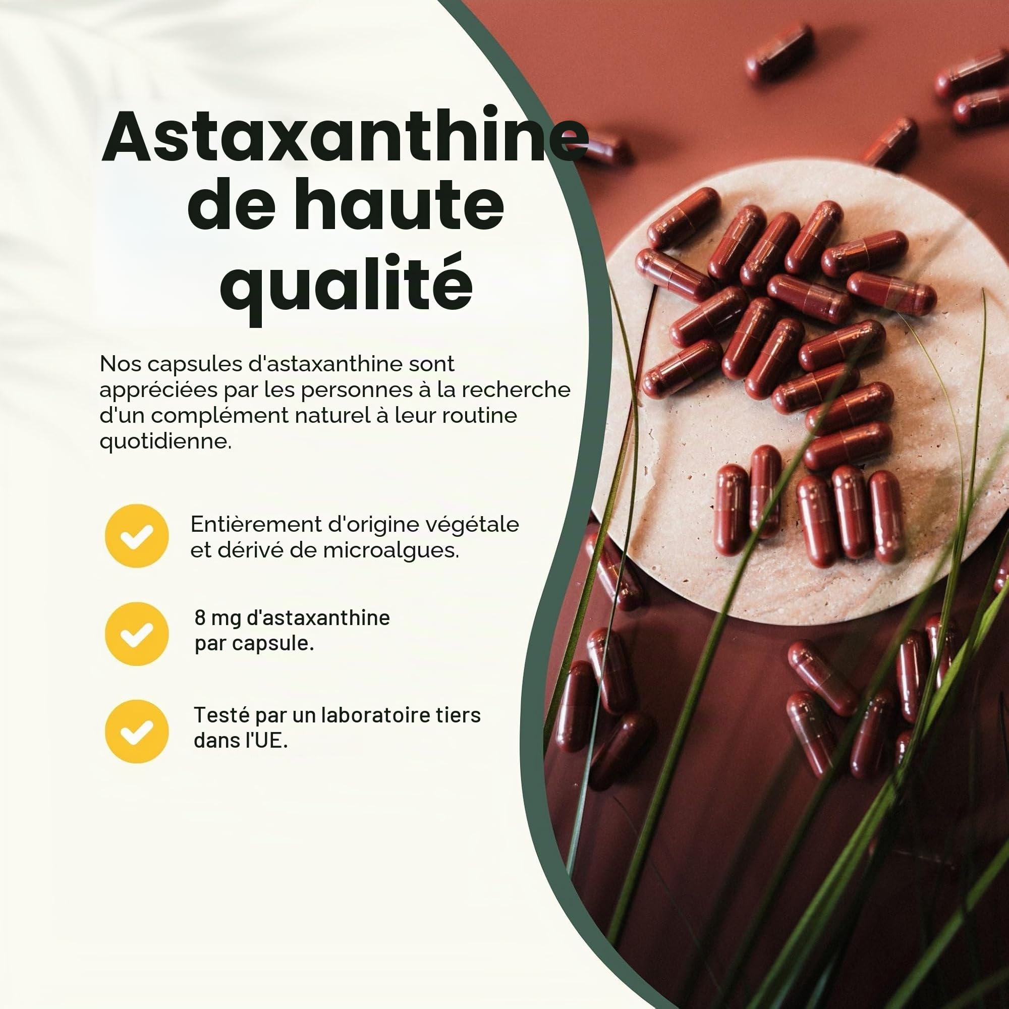 Astaxanthin 60 Capsules 8 mg par capsule 5% Extrait Bio - Pas de comprimés, 12 mg, 6 mg, 4 mg, livre ou poudre - Supplément - Superfood - Astaxanthin - Astaxantin - Plancton