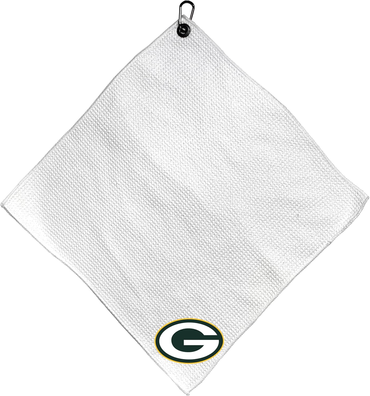 Team Golf NFL GREEN BAY PACKERS Microfiber Towel - 15" X 15" (White) with Carabiner Clip, Premium Microfiber with Deep Waffle Pockets - Superior Water Absorption and Quick Dry Golf Cleaning Towel