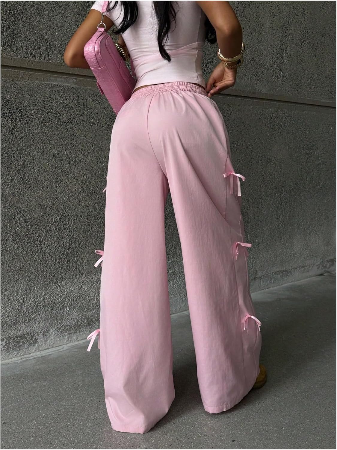 SOLY HUX Girl's Baggy Sweatpants Y2k Bow Elastic Waist Wide Leg Long Pants with Pockets - Image 2