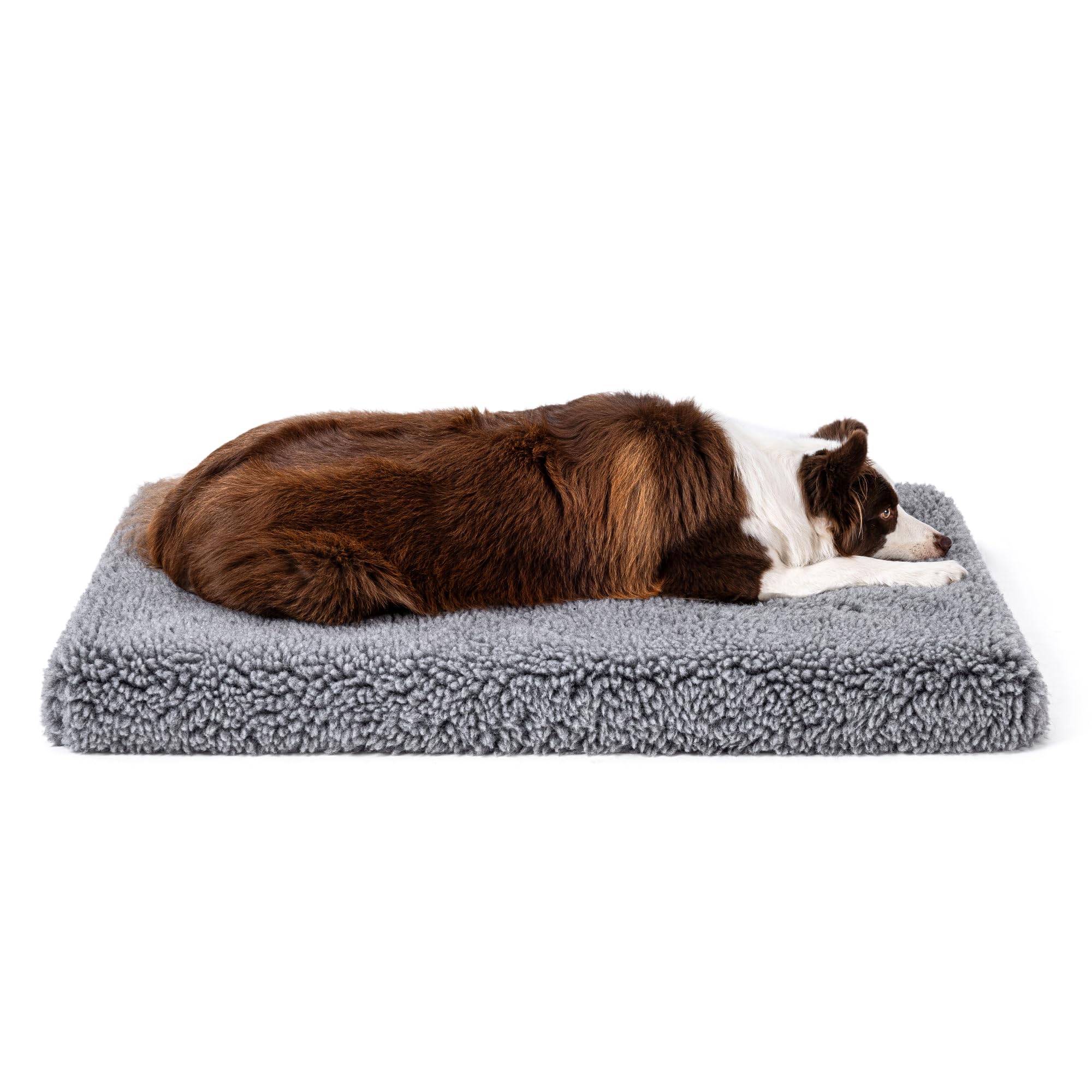PELZIN Stoutwool 10cm Chew Proof Dog Bed - Orthopedic Chew Resistant Dog Crate Pad - Fluffy Kennel Mat for Aggressive Chewers - Ideal for Large Breeds & Fits L 92cm Crate - 89x59x10cm, Charcoal