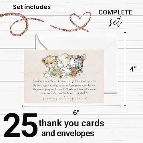 Miniatura 2 de Flora Safari - Tarjetas de agradecimiento para baby shower con sobres (paquete de 25) Mensaje preimpreso de bebés niñas con espacio personalizable