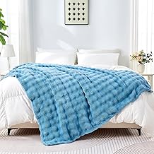 Wajade Soft Fleece Throw Blanket for Couch, 90x106 Inches 3D Bubble Decorative Cozy Fuzzy Flannel Blanket, Lightweight Warm Blanket for Bed Office, Blue
