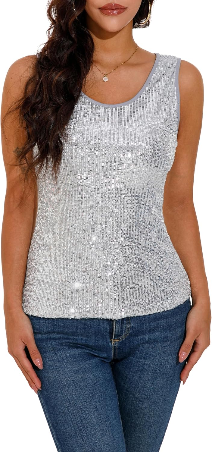 GUANYY Women's Sequin Tops Scoop Neck Sleeveless Glitter Shirts Sparkle Club Party Disco Tank Tops S-XXL - Image 7