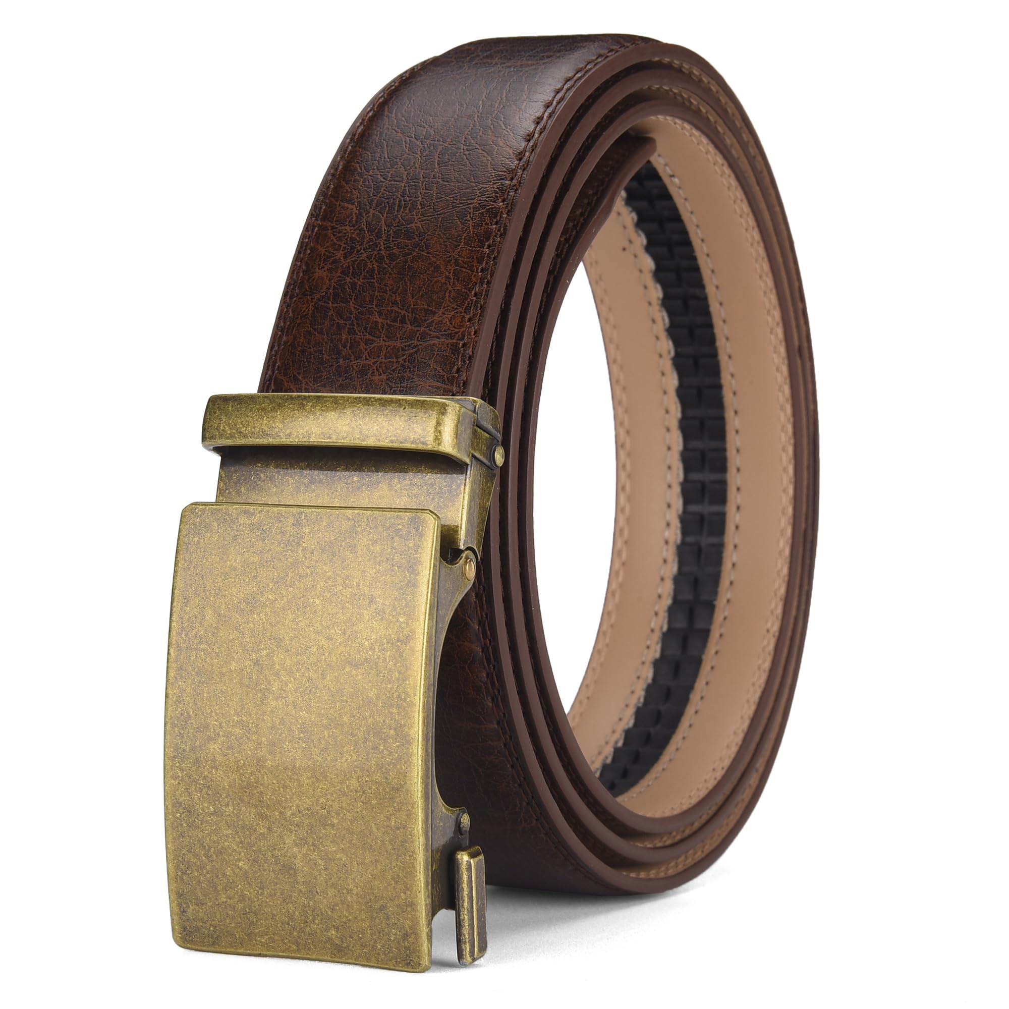 Mens Black Belt Leather Ratchet Belts for Men Adjustable Mens Belts for Dress Casual with Gift Box Trim