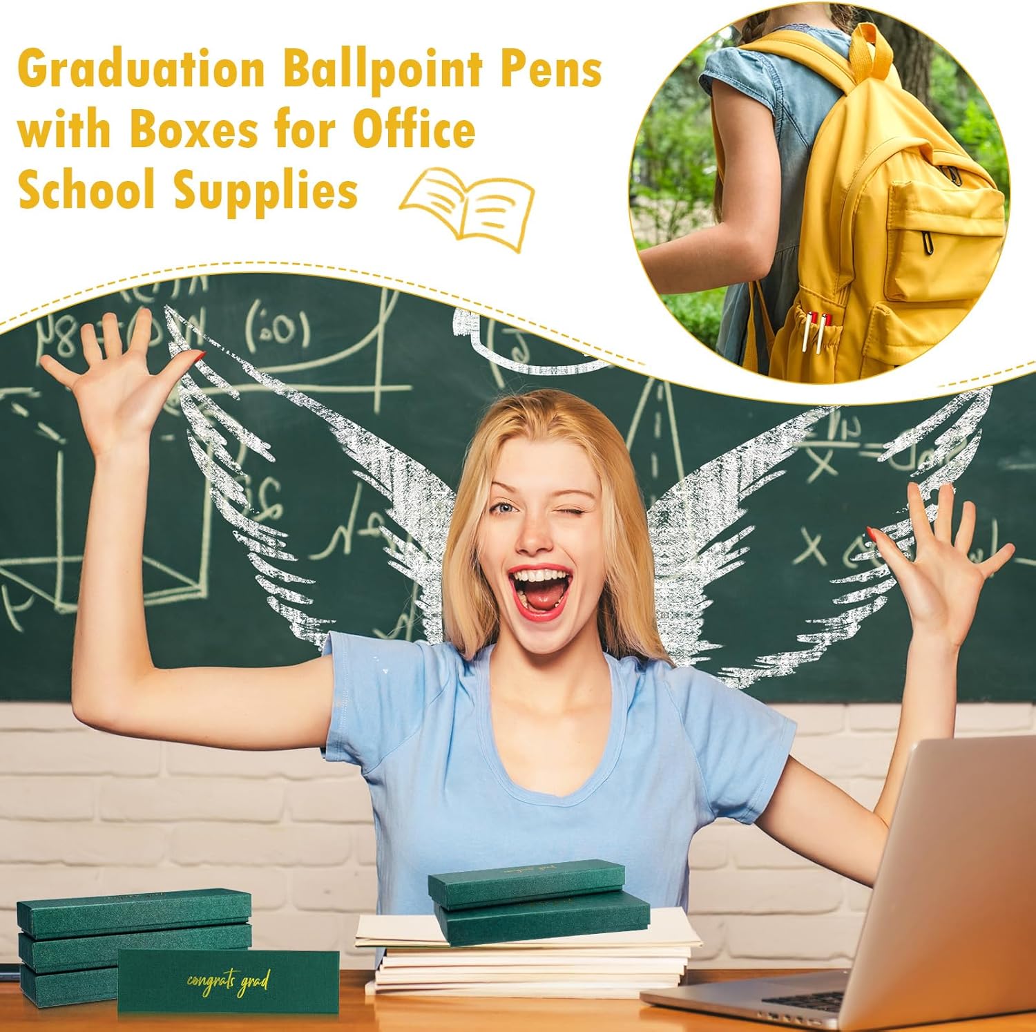 24 Set Class of 2026 Graduation Gifts Bulk Inspirational Congrats Grad Ballpoint Pen with Gift Boxes Engraved Motivational 2026 Graduation Gifts for Senior College Students(Green)