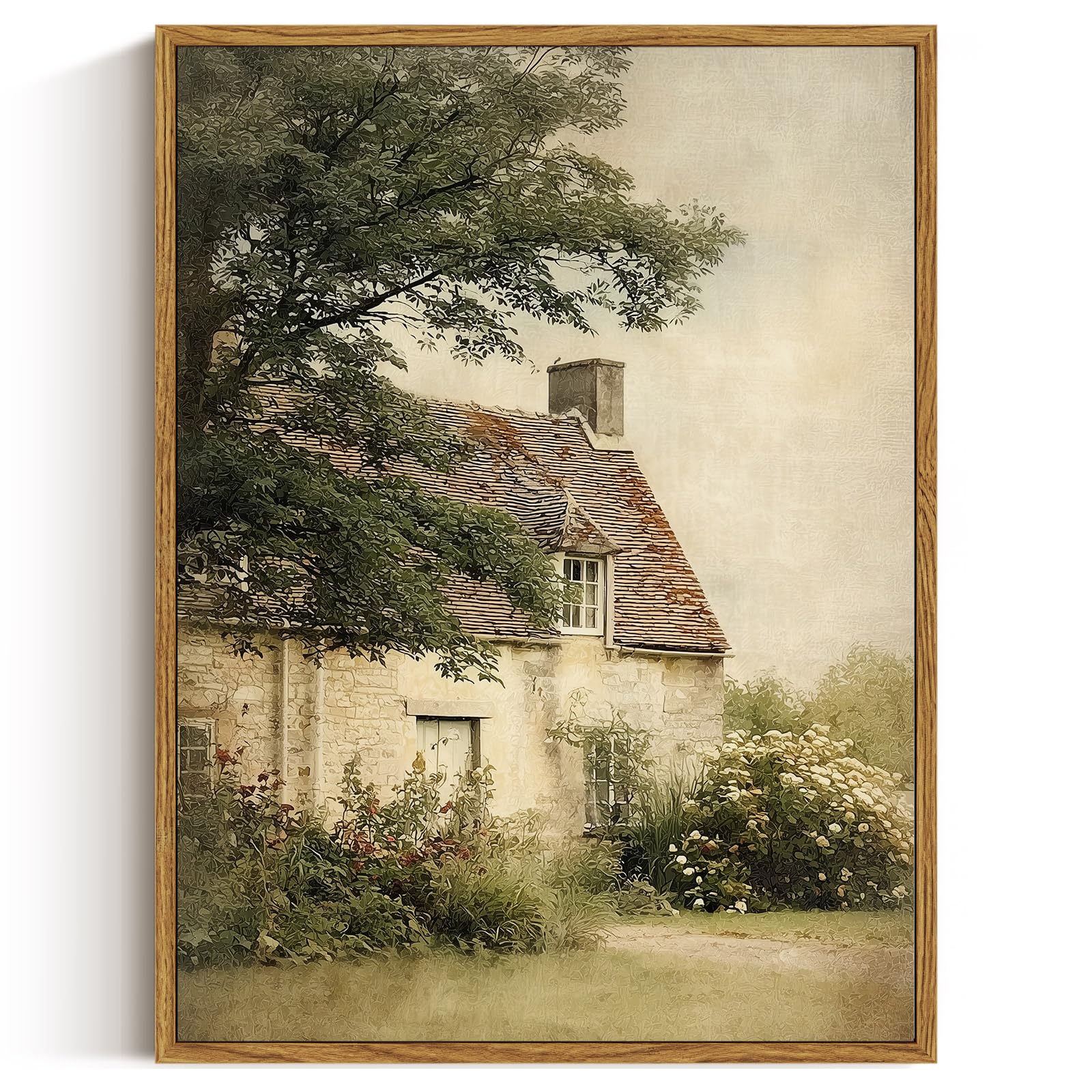ARPEOTCY Vintage Framed Canvas Wall Art, 12x16inch, Farmhouse Countryside Wall Decor, Cottagecore Art Prints Home Decorations, Cottage Landscape Paintings for Living Room Bedroom Shelf Decor