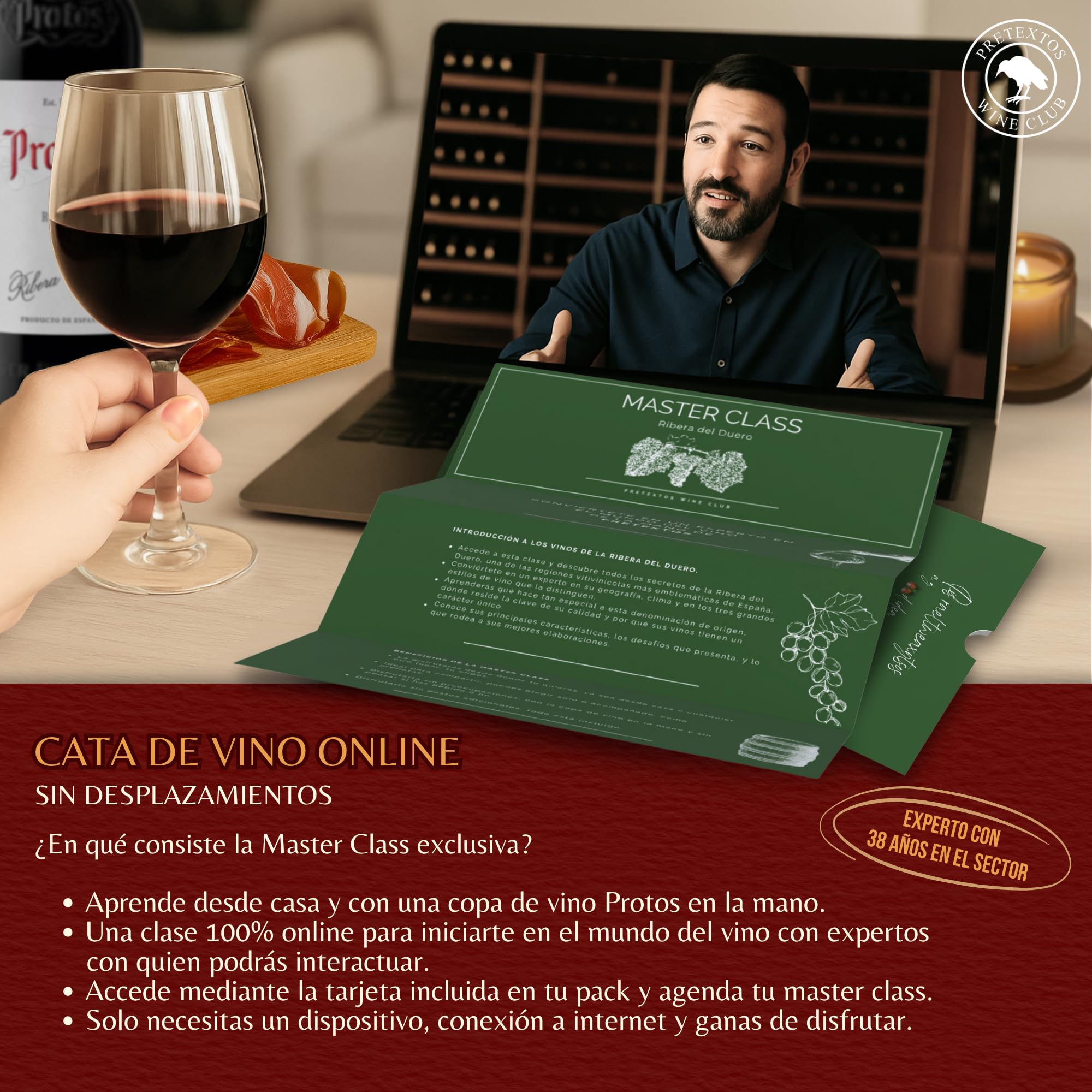 Cestas Navidad. Lote Navidad + Caja Gourmet Regalo Cata De Vino Protos Para Regalar | Regalo Cestas De Navidad Pack Regalo Vino Ribera Del Duero, Lotes De Navidad Con Ibéricos Y Aove | Cofre Regalo