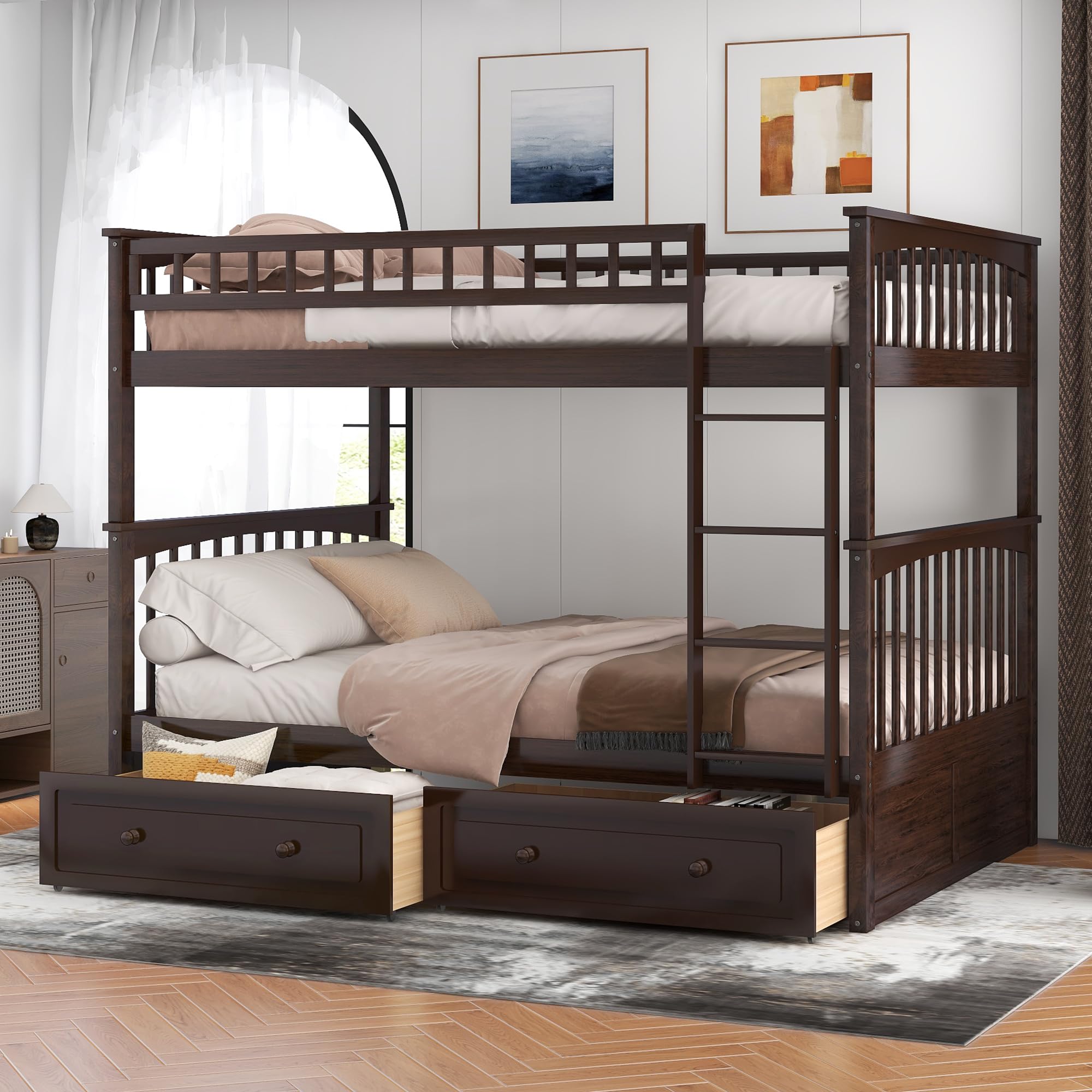 Merax Full-Over-Full Bunk Bed with Two Storage Drawers, Convertible Full Bunk Bed Can be Converted Into Two Full Size Daybeds (Espresso)