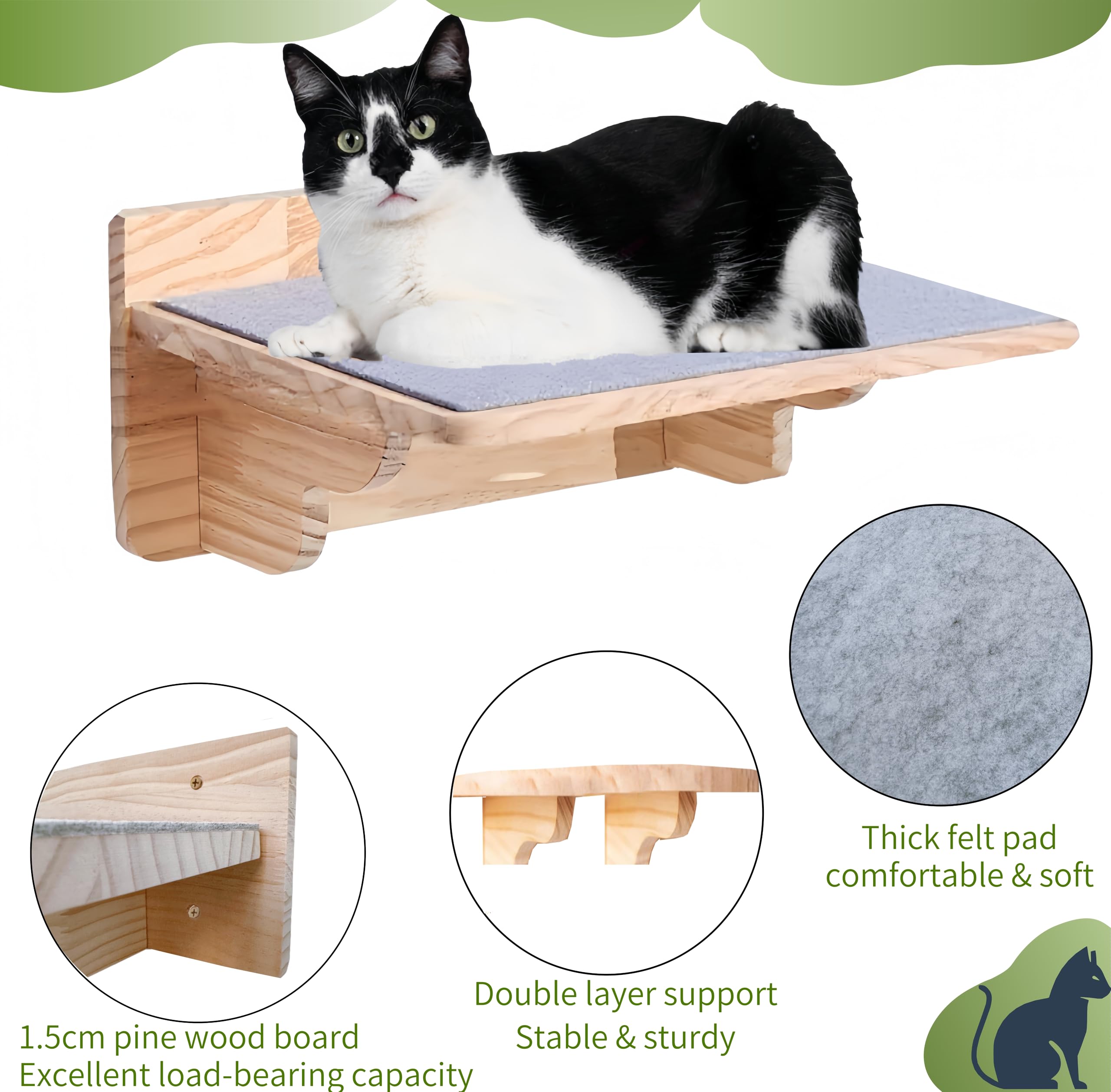 kletterwand Katzen Wand montierte Katze-Hängematte ﻿Katze Kletterwandmit Katzentreppe für die Wand, 3-teilig Katzen Kletterwand Set, Katzenhängematte XL Extra Stabil und Groß Stabiles Kratzbaum Wand