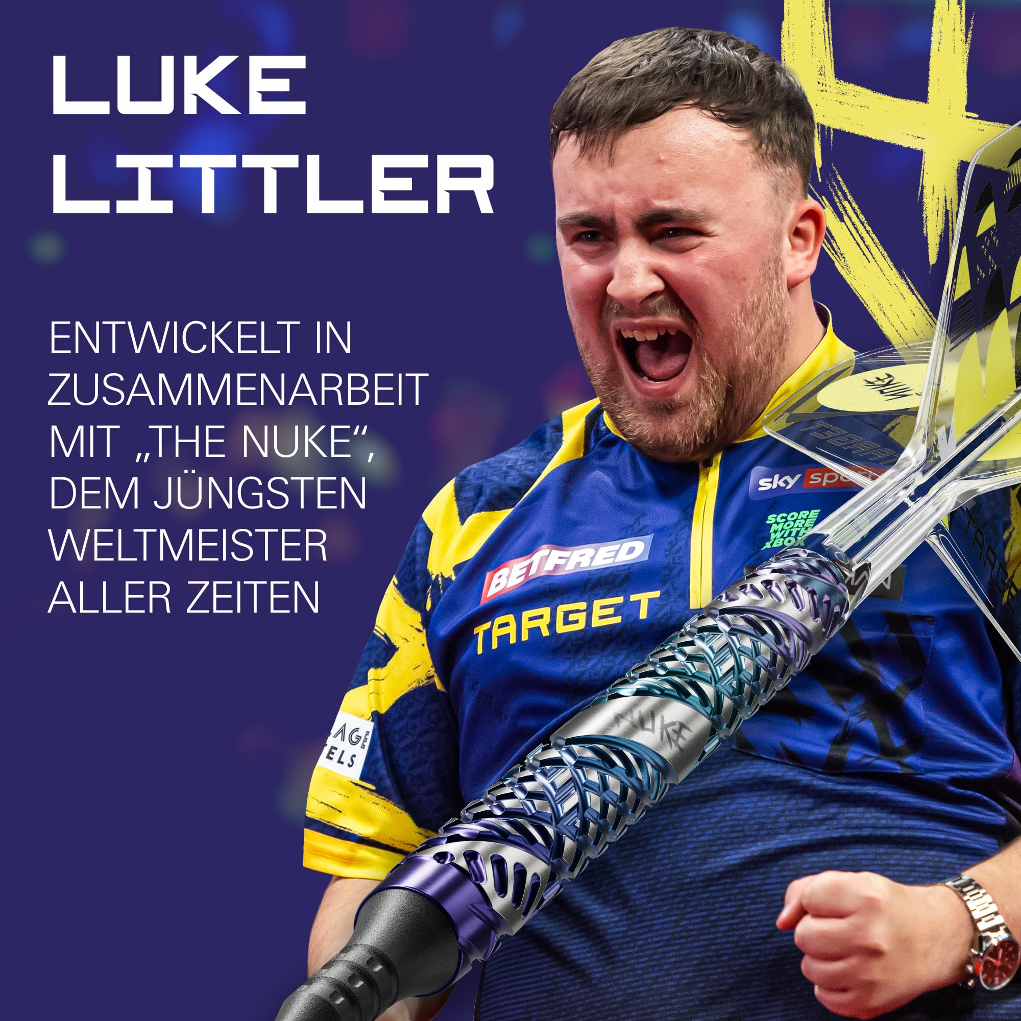 Target Darts Luke Littler Edge Soft Pixel Tip Dart Set 19g 95% Wolfram The Nuke Player Edition Takoma Etui K-Flex Nr.2 Flügeln dartpfeile mit Kunststoffspitze Dart Pfeile