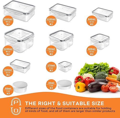 Miniatura 10 de 52 recipientes de almacenamiento de alimentos con tapas herméticas (26 recipientes y 26 tapas), contenedor de plástico para preparación de comidas,