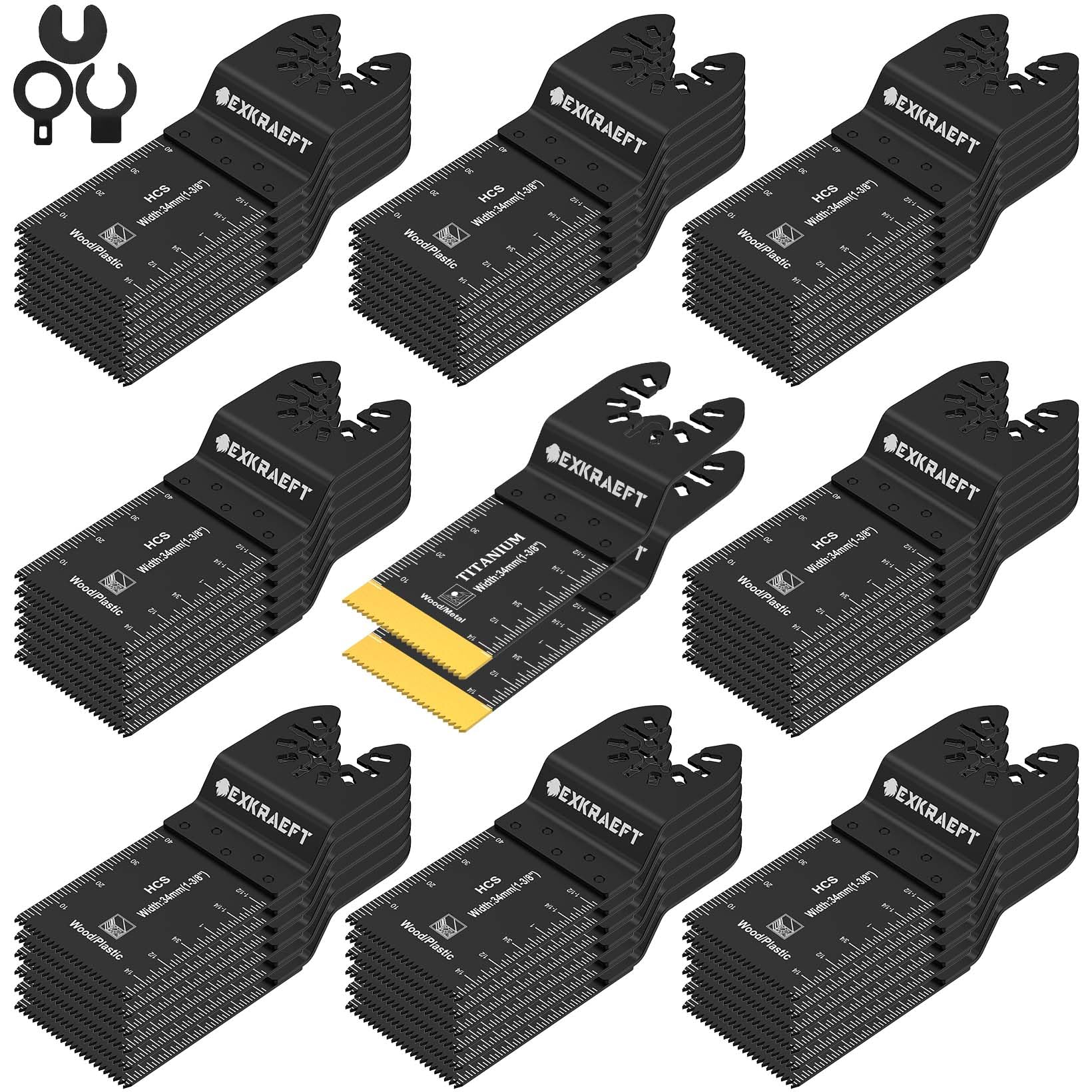 EXKRAEFT 50 PCS Multi Tool Blade, Professional Universal Titanium Oscillating Saw Blades for Metal Nails Wood and Plastic