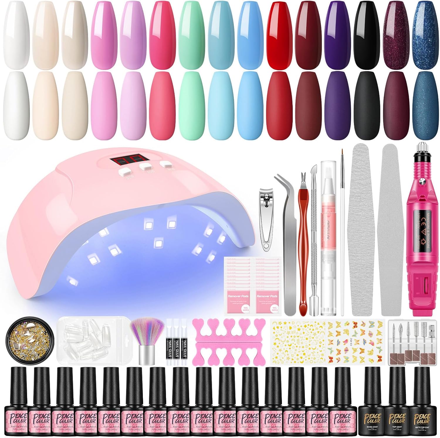 Nagel Semipermanente Kit 15 Kleuren Gel Nagellakken 36W LED + UV Nail Lamp met elektrische nagel cutter Soak off Base Coat Top Coat Gel met complete Manicure Tools
