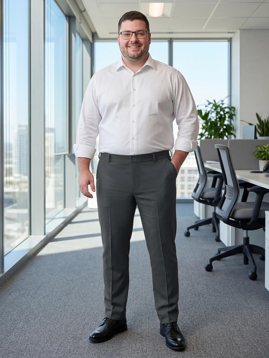 Tapata Big and Tall Mens Casual Pant 28/30/32 Elastic Waist Dress Slacks Classic Work to Weekend Zipper Fly and Pockets