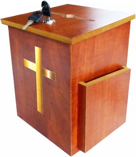 FixtureDisplays® Wood Fund-Raising Box Comment Collection Suggestion Box Donnation Charity Box w/ 3 x 5" Gold Christian Cross Sticker Cross Sticker Flexible Application 11463+16054