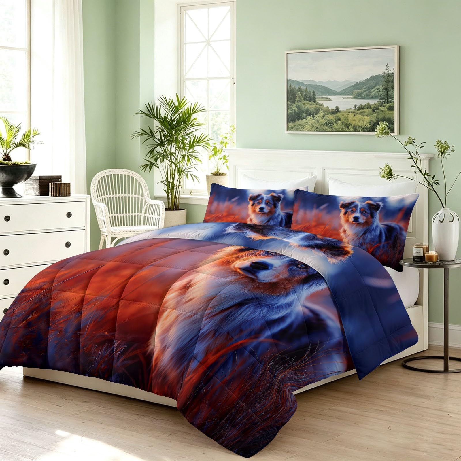 Generisch Kołdra 200 x 220 cm bez poszewki – pościel na lato, lekka i chłodząca, cienka kołdra pikowana, dla alergików, pies pasterski i trawa – nadaje się do prania, kołdra do spania z 2 poszewkami