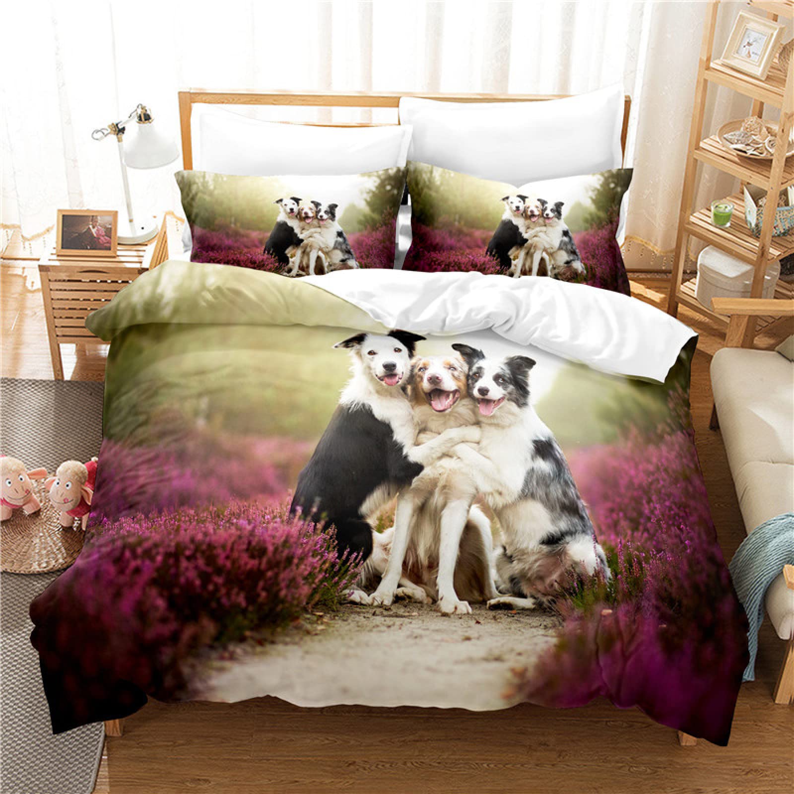 Parure de lit 90x190 enfant violette avec housse de couette animal de compagnie et taie 65x65