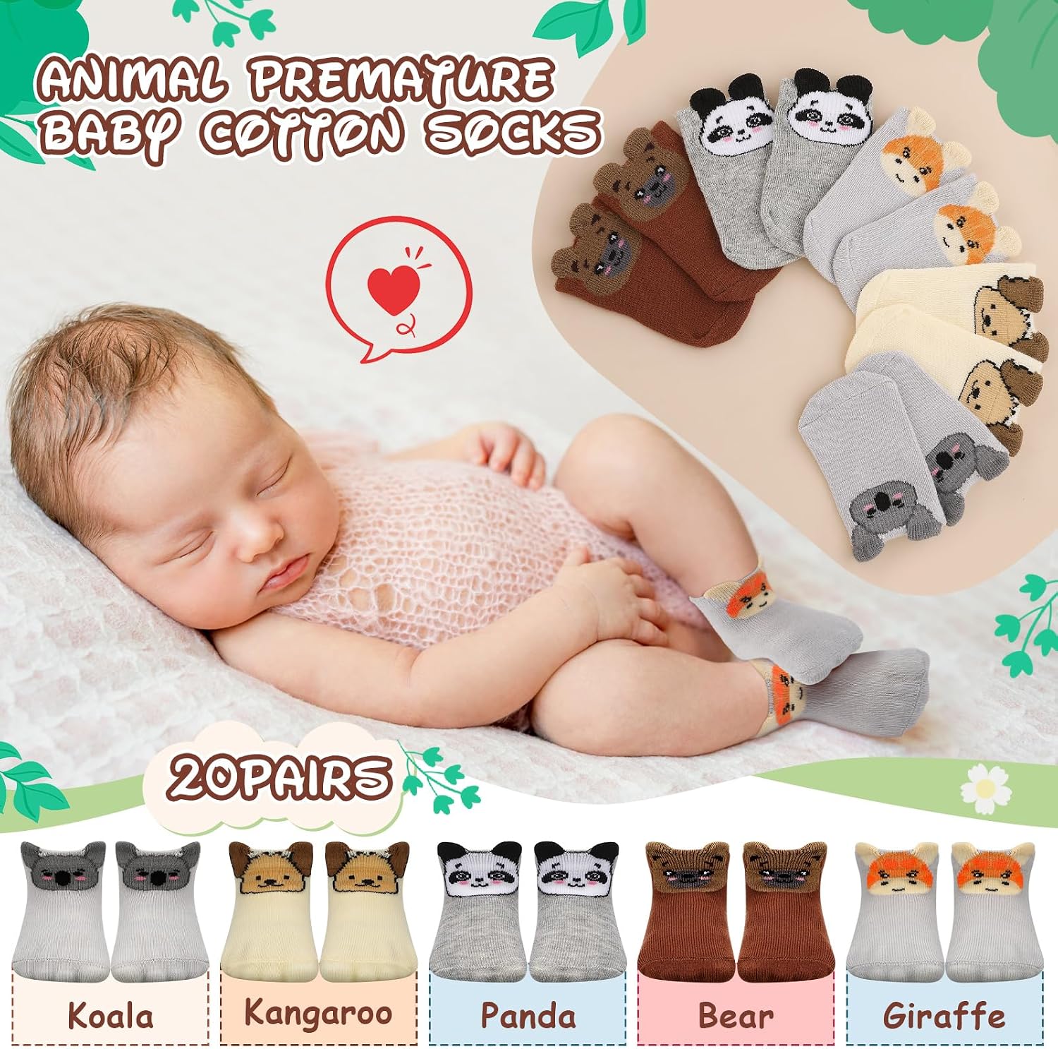 Suhine 20 Pairs Preemie Newborn Socks for Baby Cotton Stay on Premature Socks Gifts for Girls Boys Newborns Infant Toddler