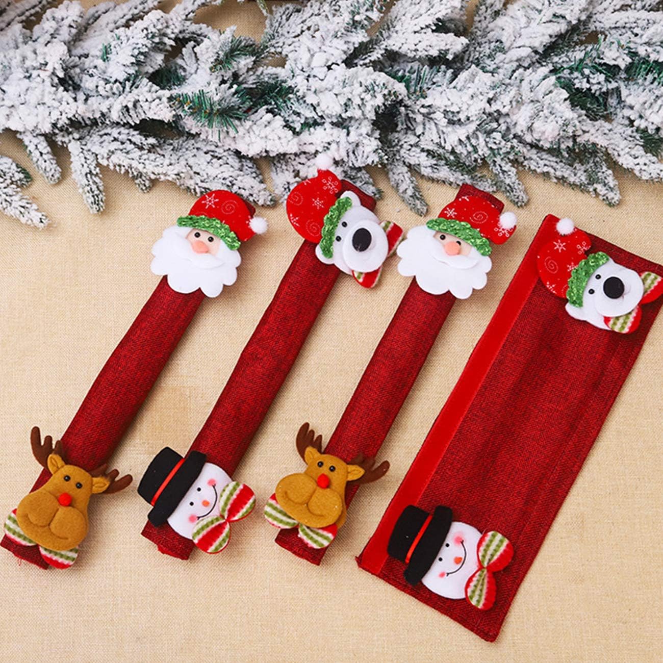 Acronde 4PCS Christmas Refrigerator Door Handle Covers Set and 1PCS Snowman Fridge Decal, Oven Microwave Dishwasher Door Handle Protector for Christmas Kitchen Decoration : Appliances