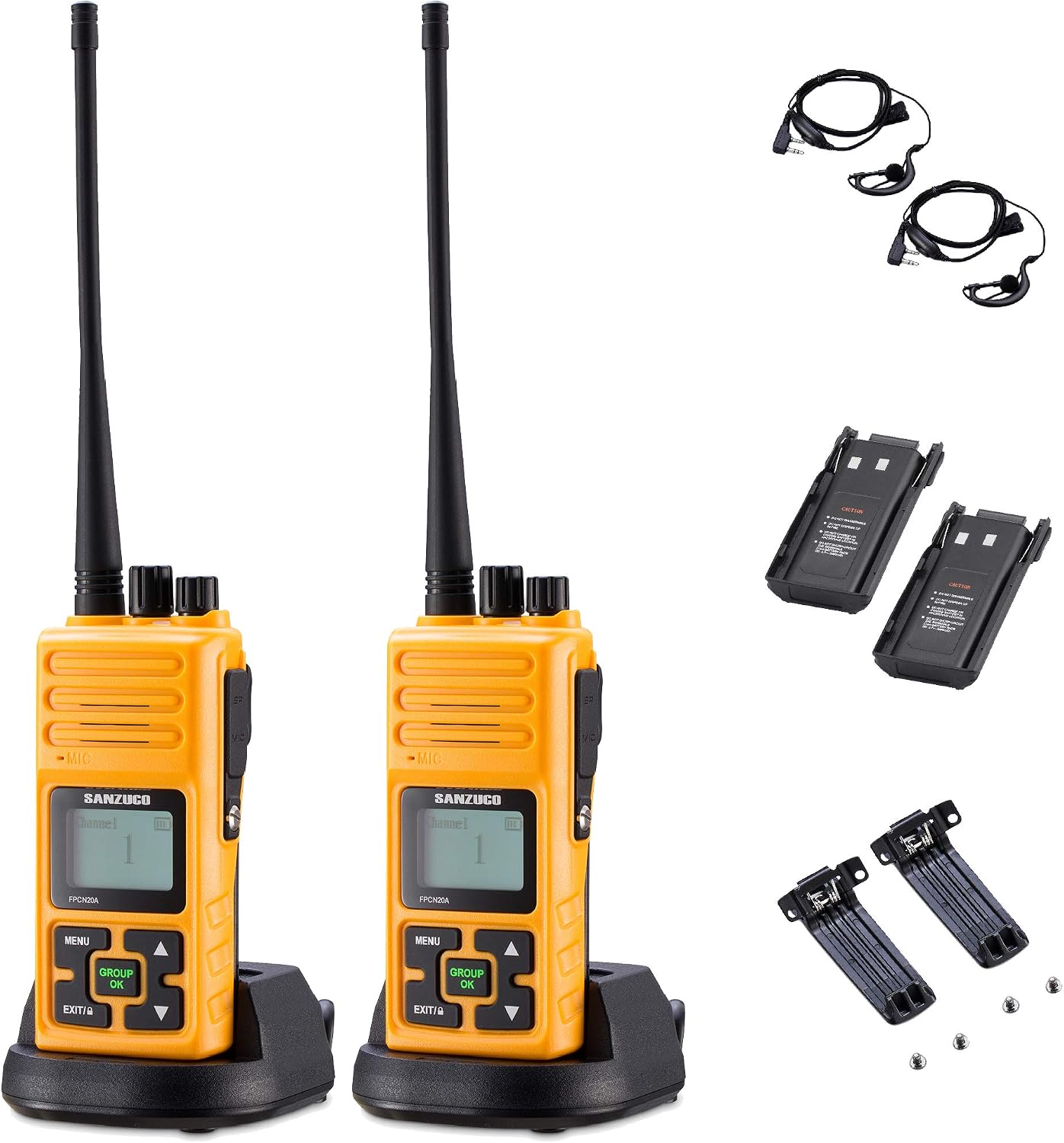 Top Rated Sanzuco Long Range Rechargeable Two-Way Radio with Headset, Handheld Reprogrammable Walkie Talkie with Announcement Function, 3000mAh Li-Battery, Dock Charger Included (Orange, 2 Pack)